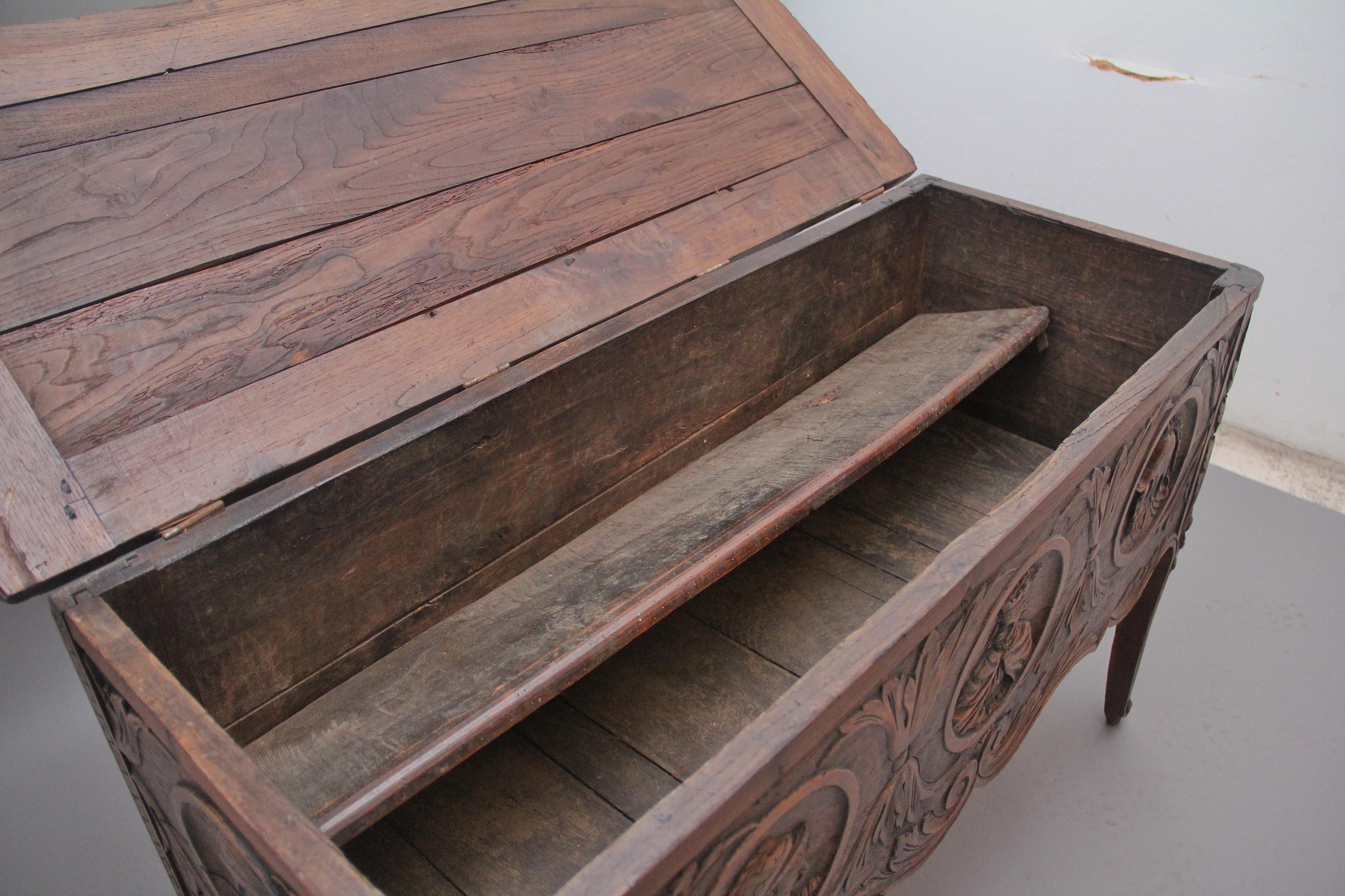 Oak Early 19th Century French carved oak coffer For Sale