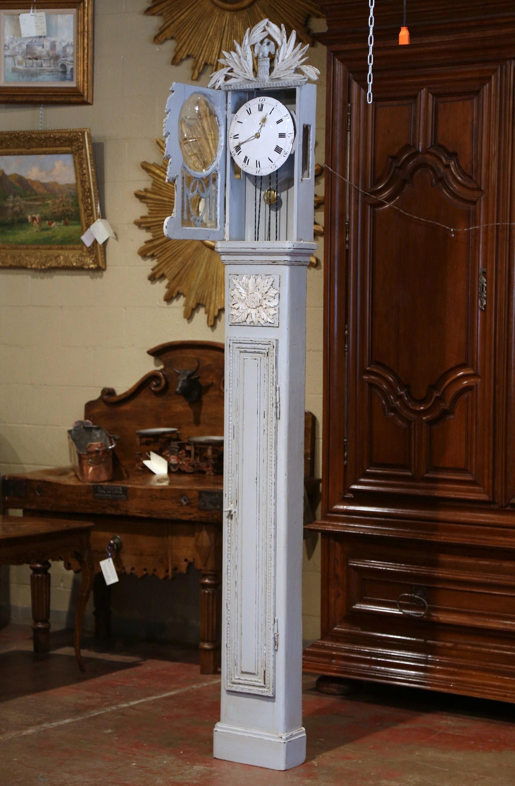 Early 19th Century French Carved Oak Painted Grandfather Clock from Normandy For Sale 2