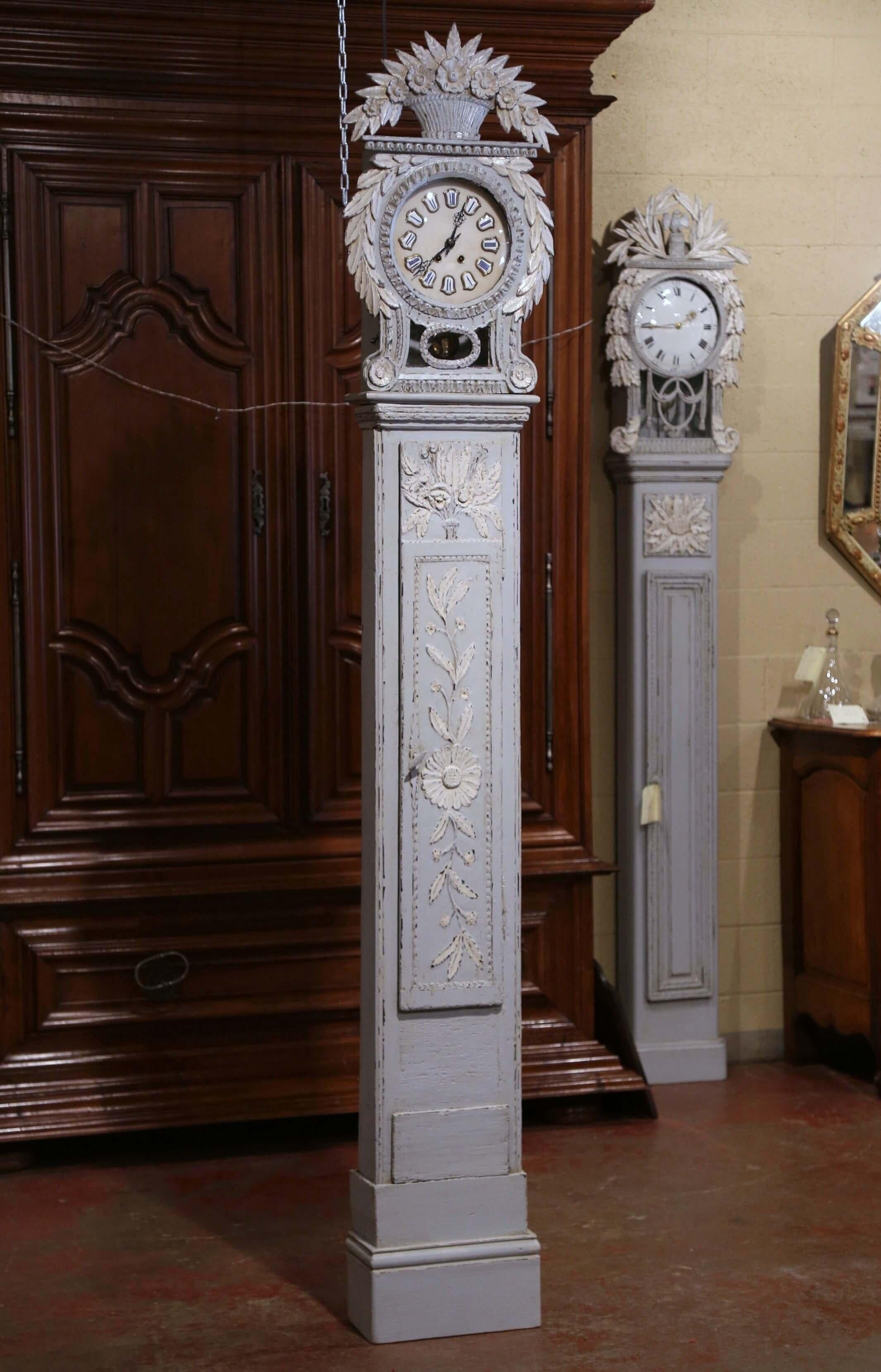 Early 19th Century French Carved Oak Painted Grandfather Clock from Normandy For Sale 5