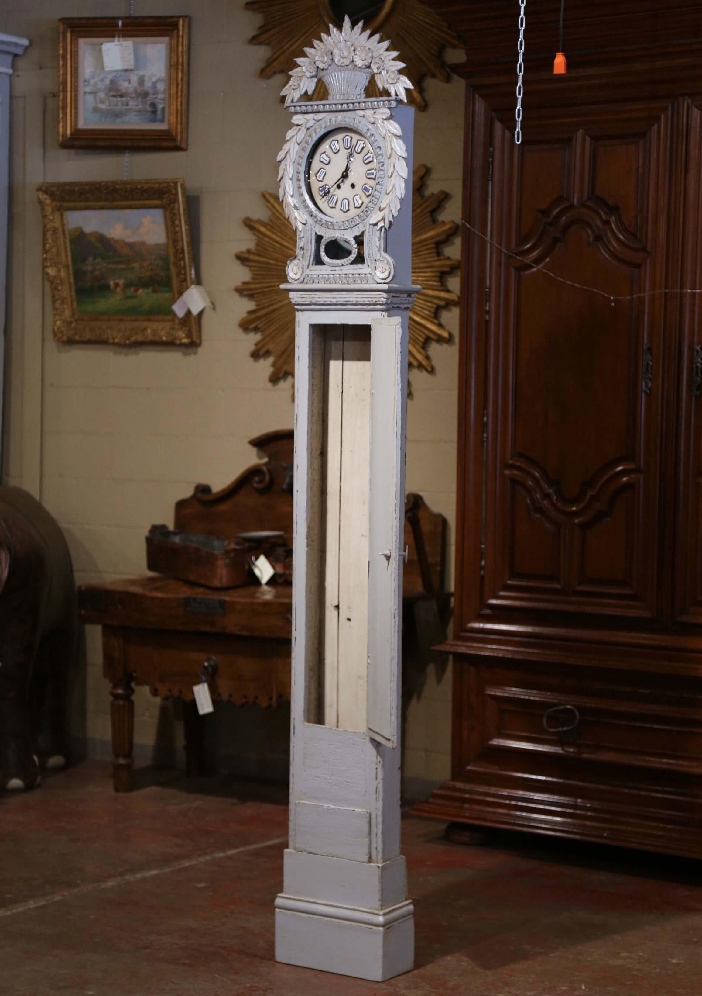 Early 19th Century French Carved Oak Painted Grandfather Clock from Normandy For Sale 6