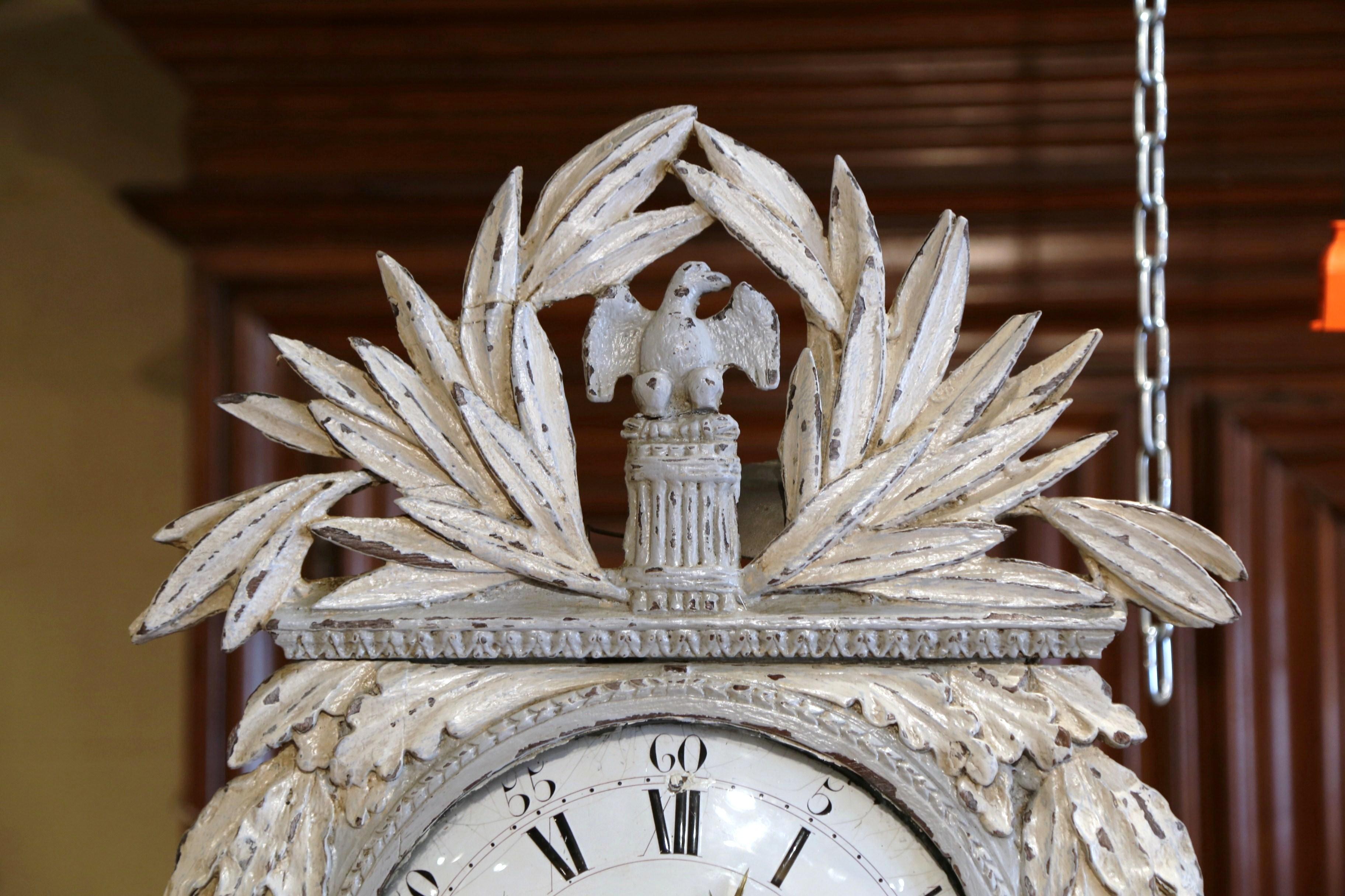 Early 19th Century French Carved Oak Painted Grandfather Clock from Normandy 4