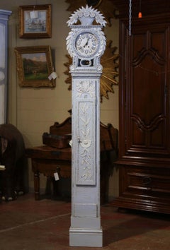 Early 19th Century French Carved Oak Painted Grandfather Clock from Normandy