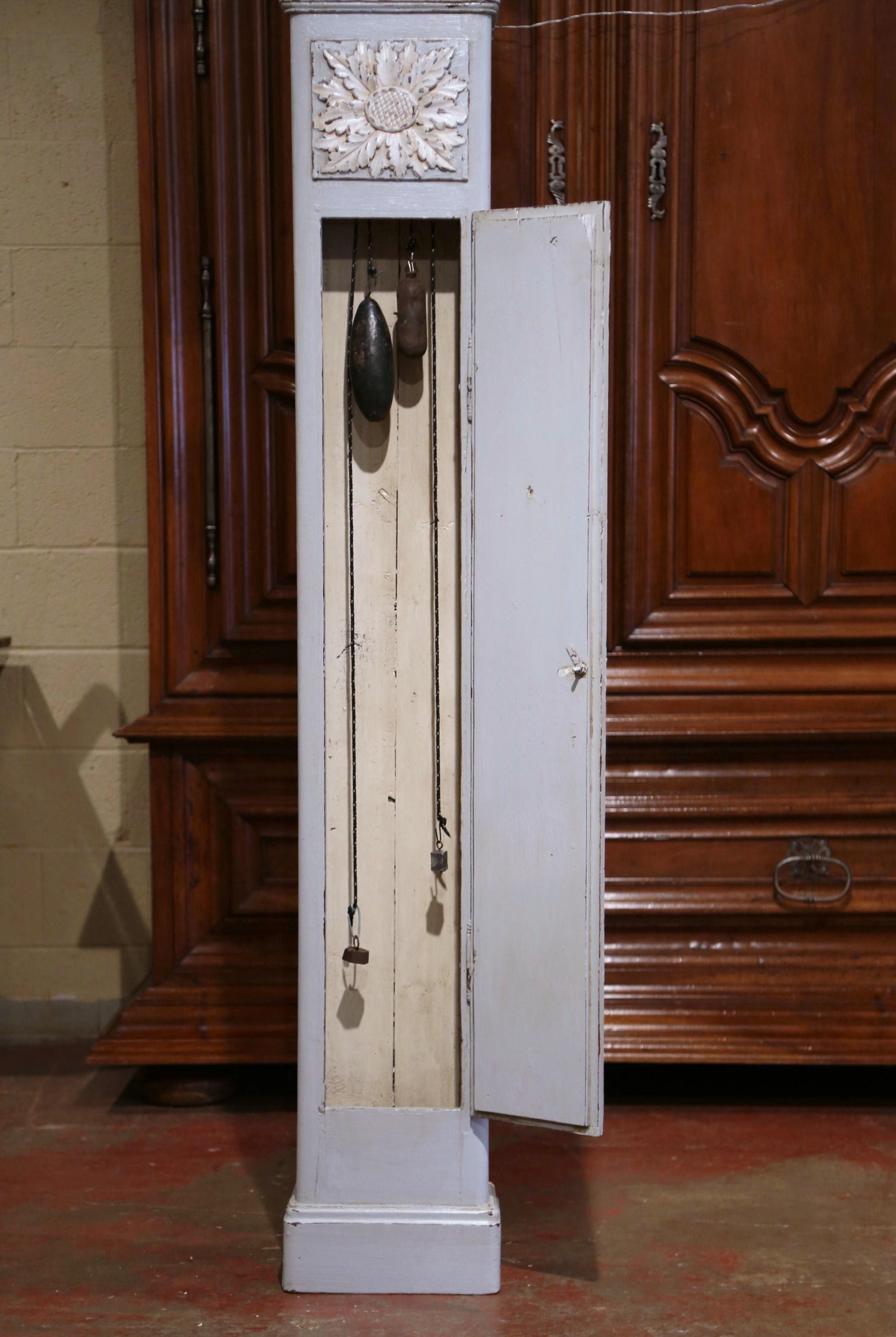 Hand-Painted Early 19th Century French Carved Oak Painted Grandfather Clock from Normandy
