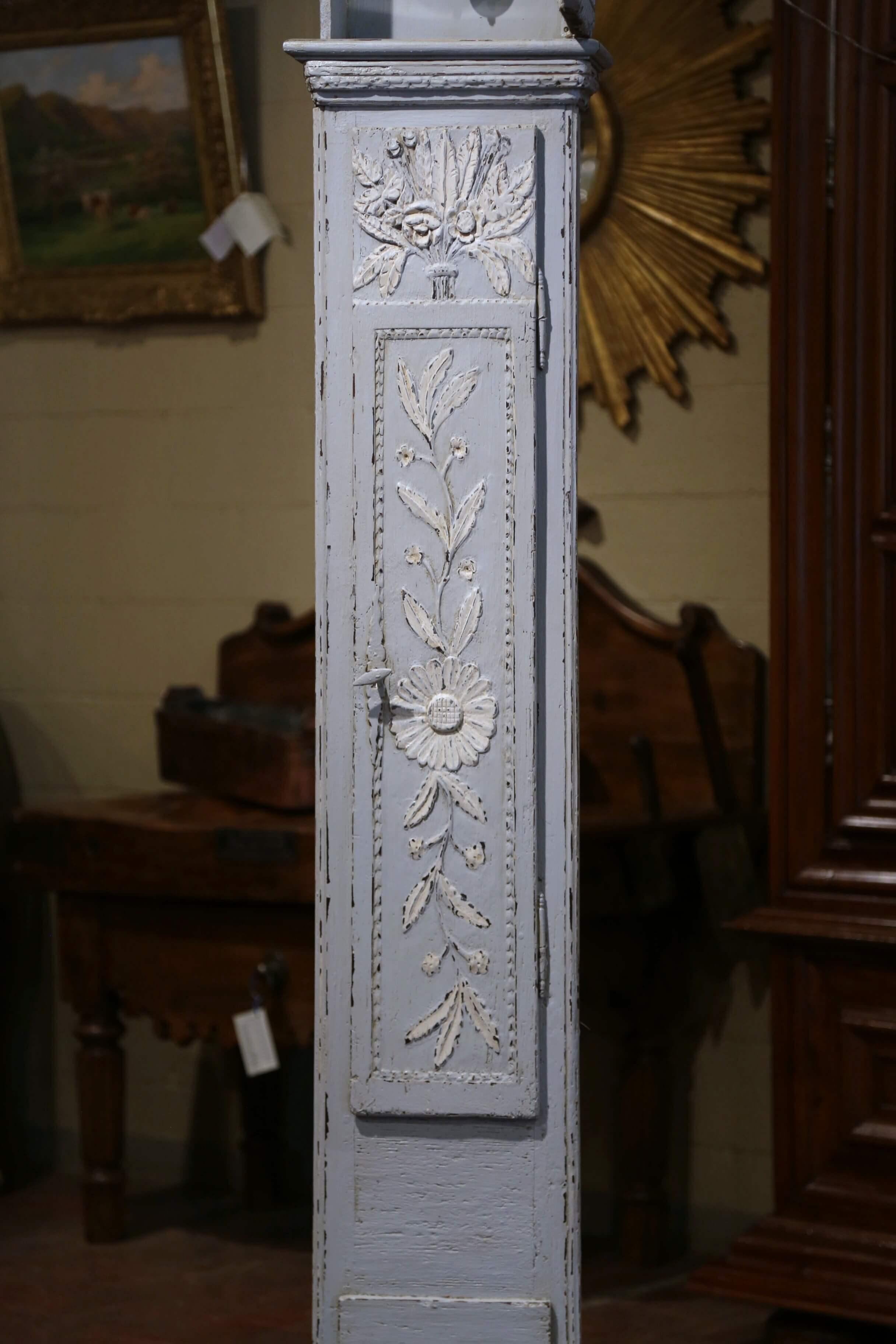 Early 19th Century French Carved Oak Painted Grandfather Clock from Normandy For Sale 2