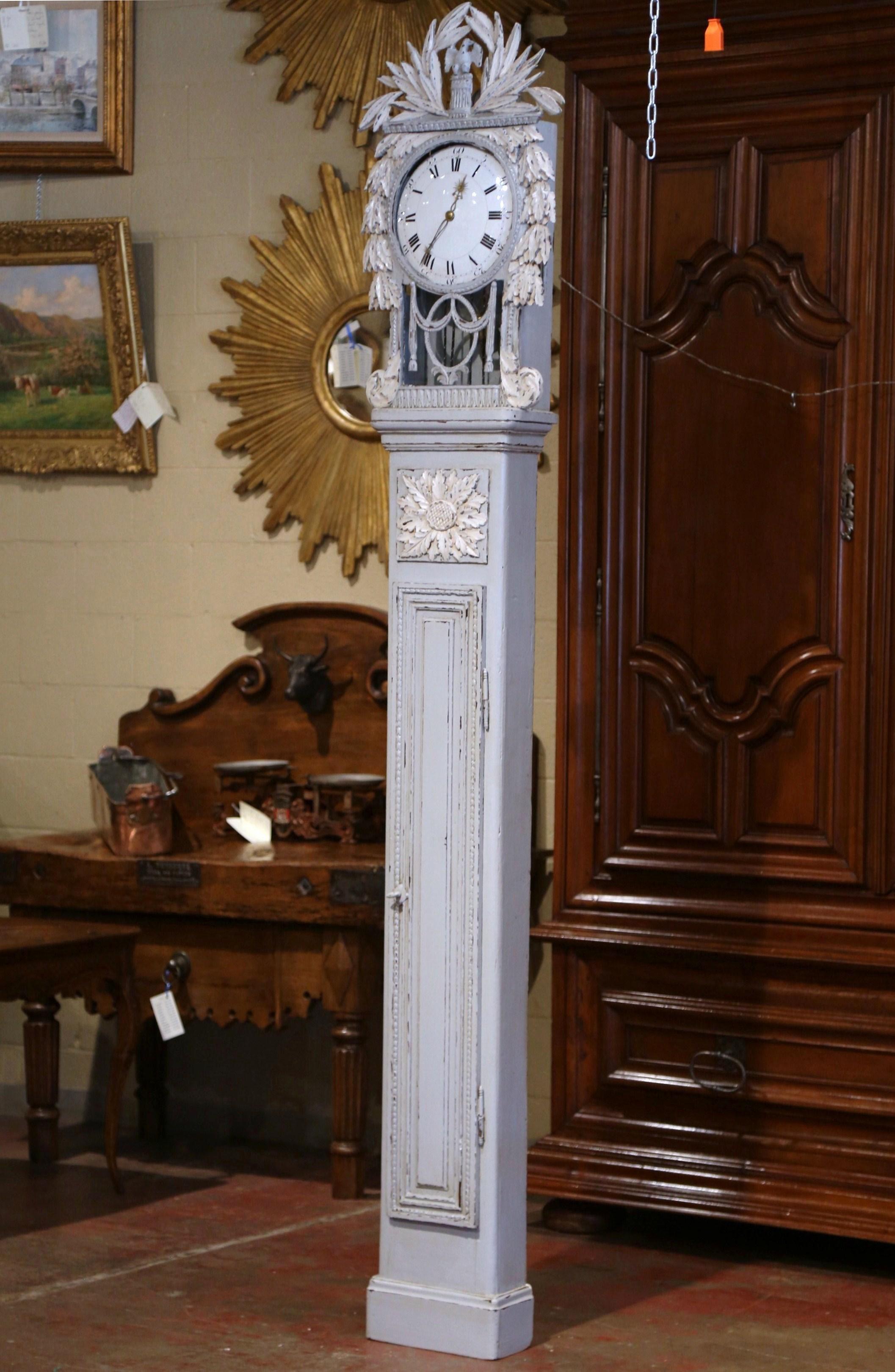 Early 19th Century French Carved Oak Painted Grandfather Clock from Normandy In Excellent Condition For Sale In Dallas, TX