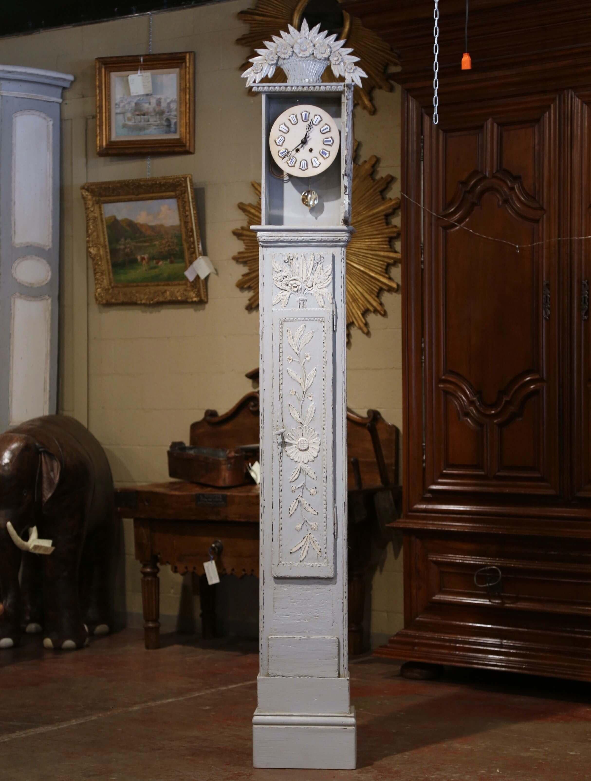Early 19th Century French Carved Oak Painted Grandfather Clock from Normandy For Sale 3
