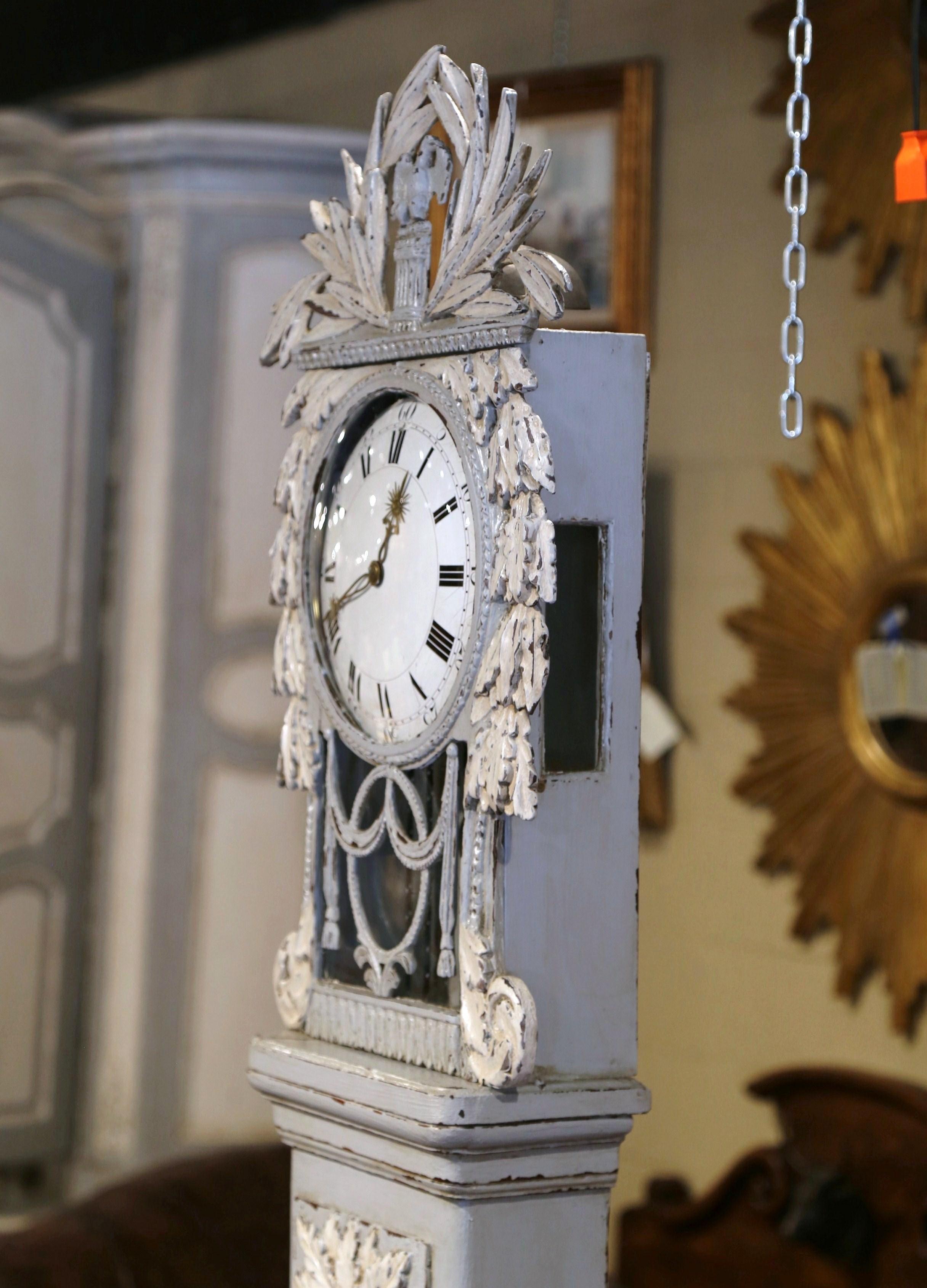 Early 19th Century French Carved Oak Painted Grandfather Clock from Normandy For Sale 1