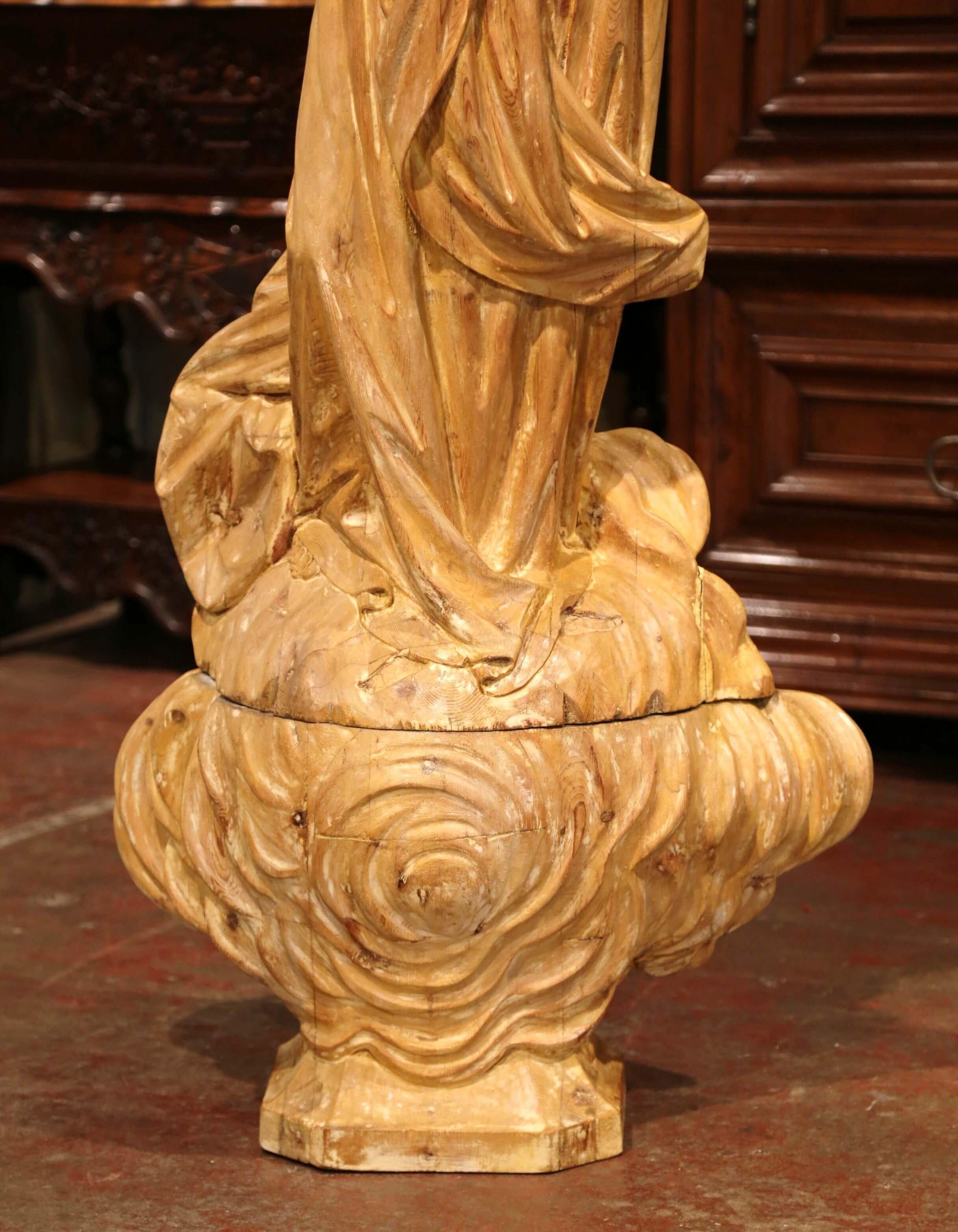  19th Century French Two-Piece Carved Pine Sculpture on Base with Glass Eyes For Sale 2