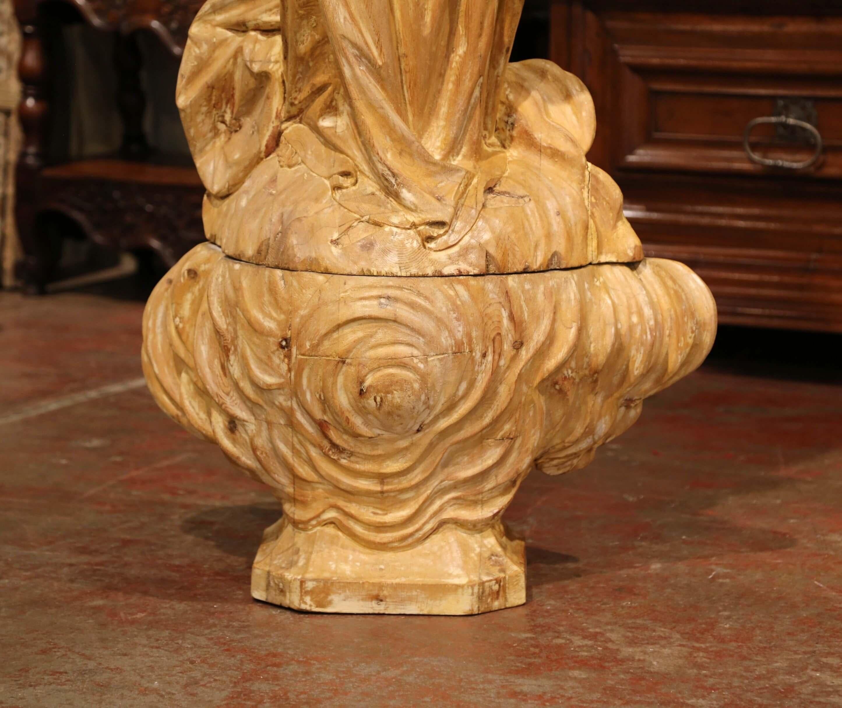  19th Century French Two-Piece Carved Pine Sculpture on Base with Glass Eyes For Sale 3