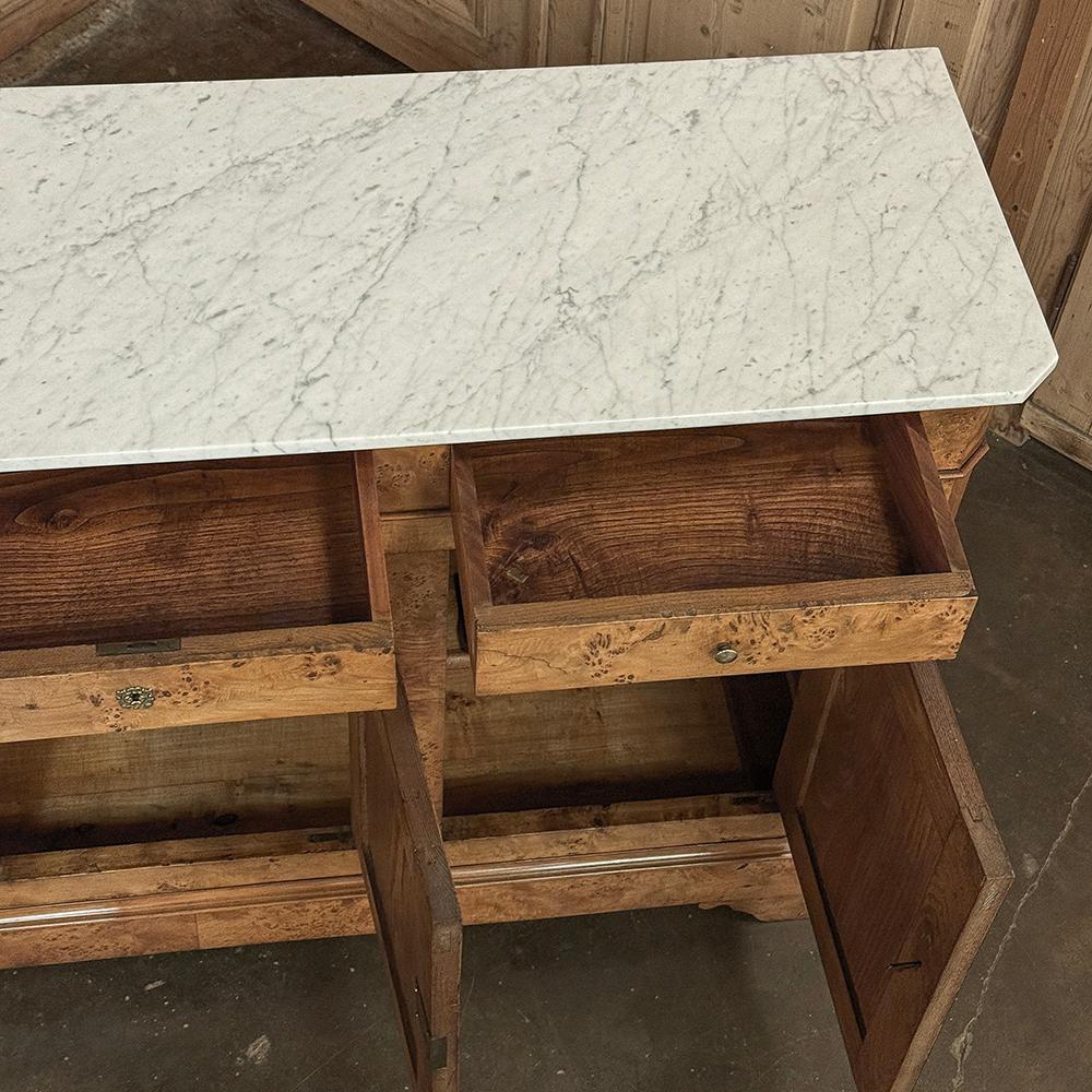 Ottone Buffet in radica di Charles X del primo Ottocento con marmo di Carrara in vendita