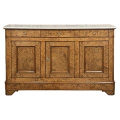 Early 19th Century French Charles X Burl Fruitwood Buffet with Carrara Marble