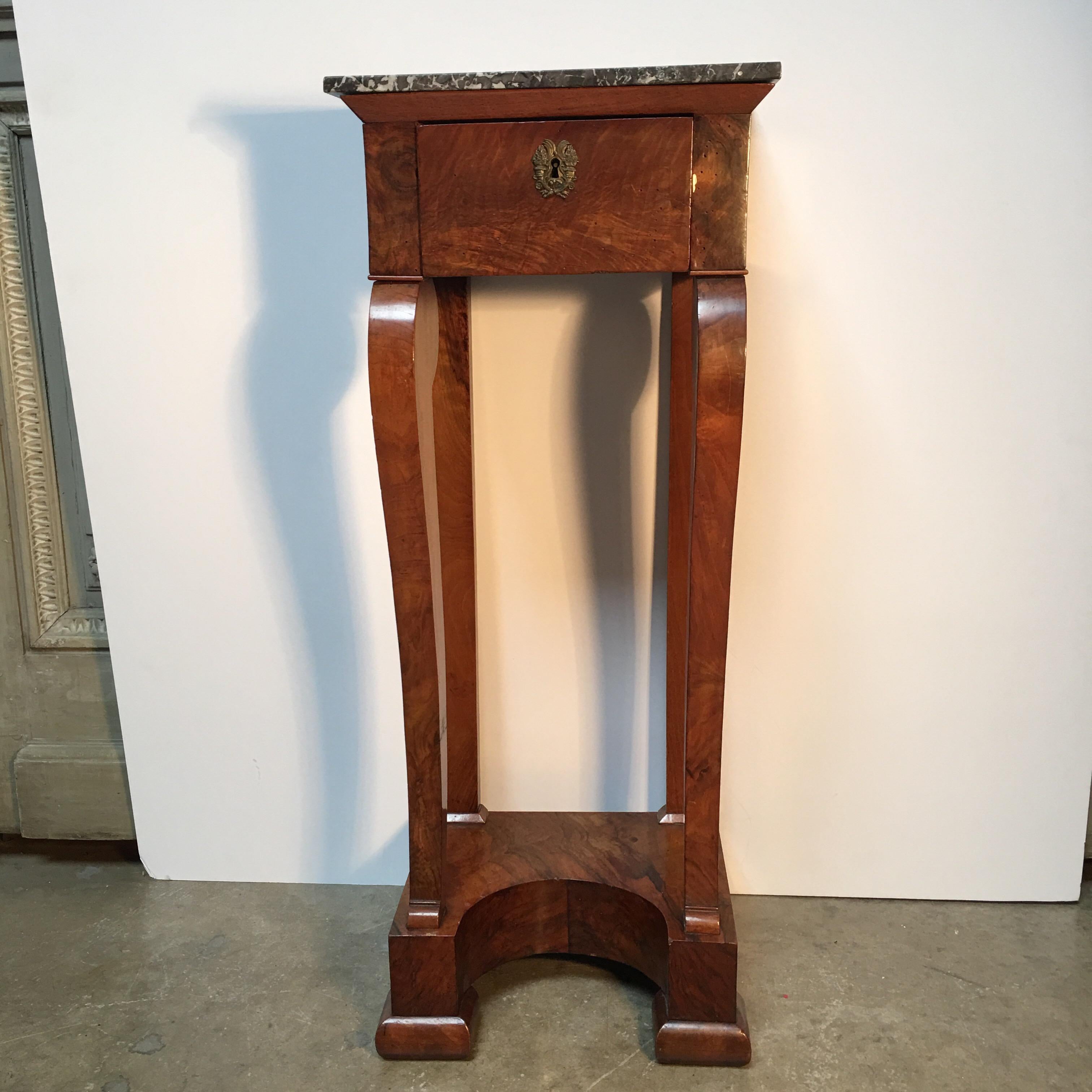 Early 19th century French Charles X mahogany candle stand -side table with marble top.