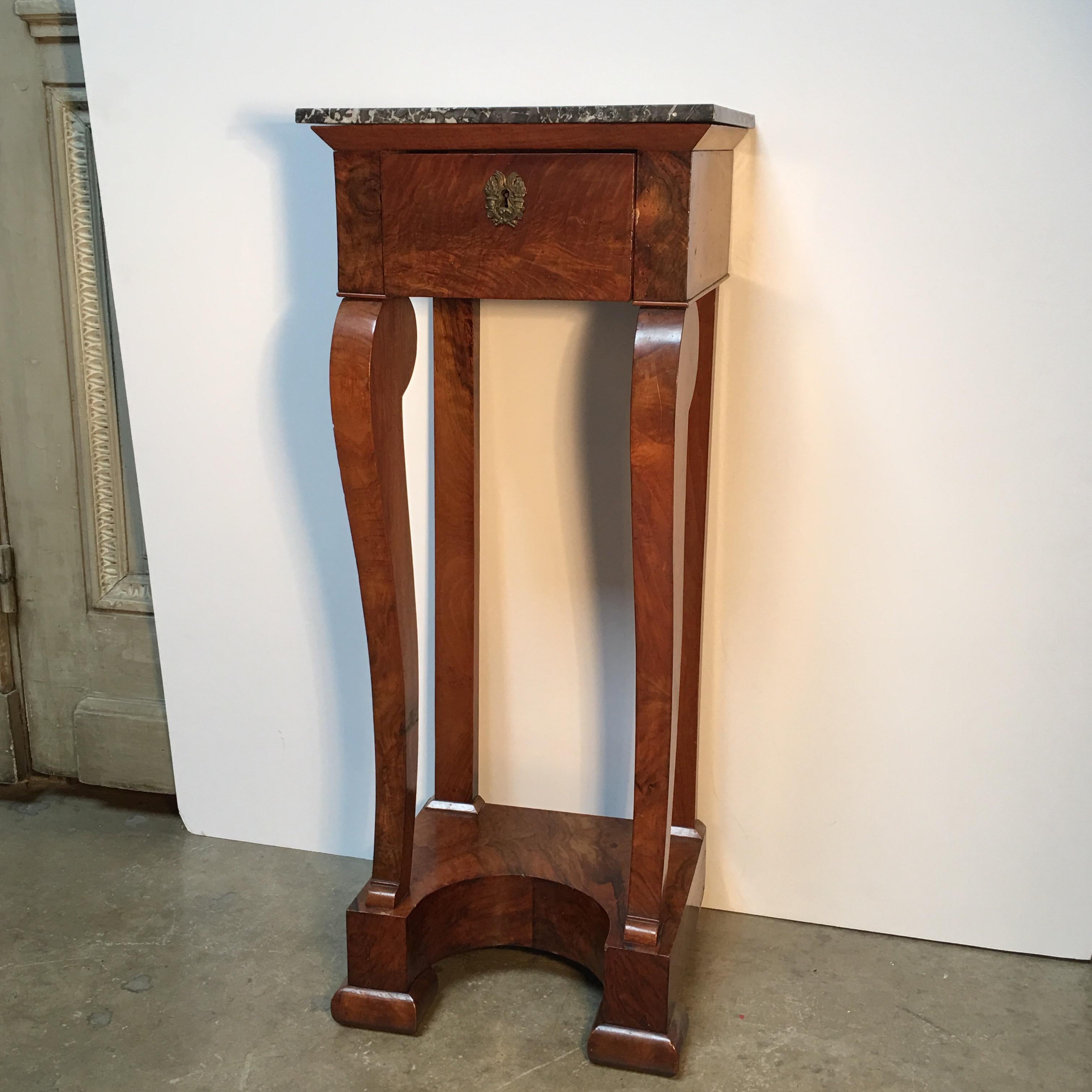 Veneer Early 19th Century French Charles X Mahogany Table with Marble Top