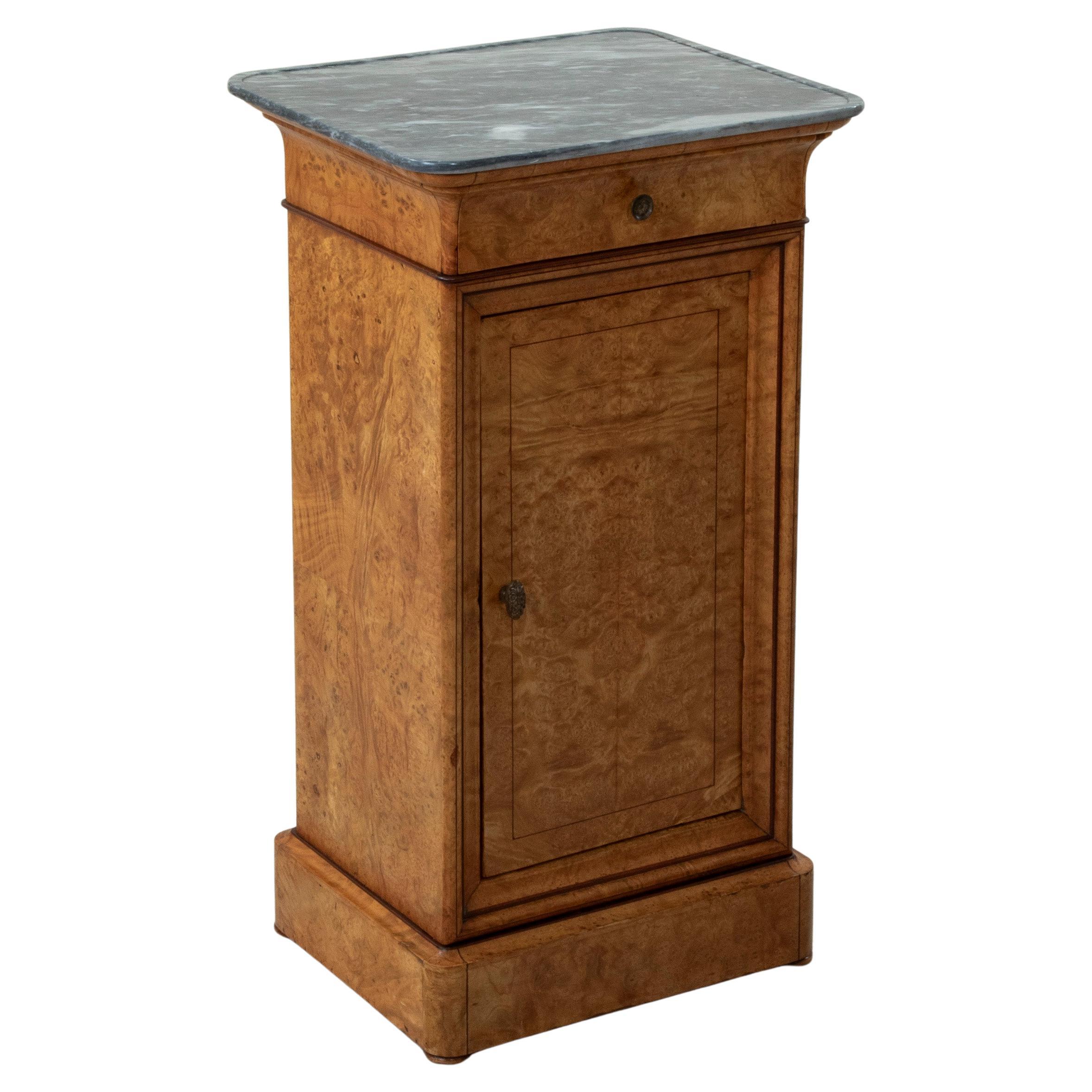 Early 19th Century French Charles X Period Birdseye Maple Nightstand, Marble Top