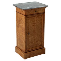Early 19th Century French Charles X Period Birdseye Maple Nightstand, Marble Top