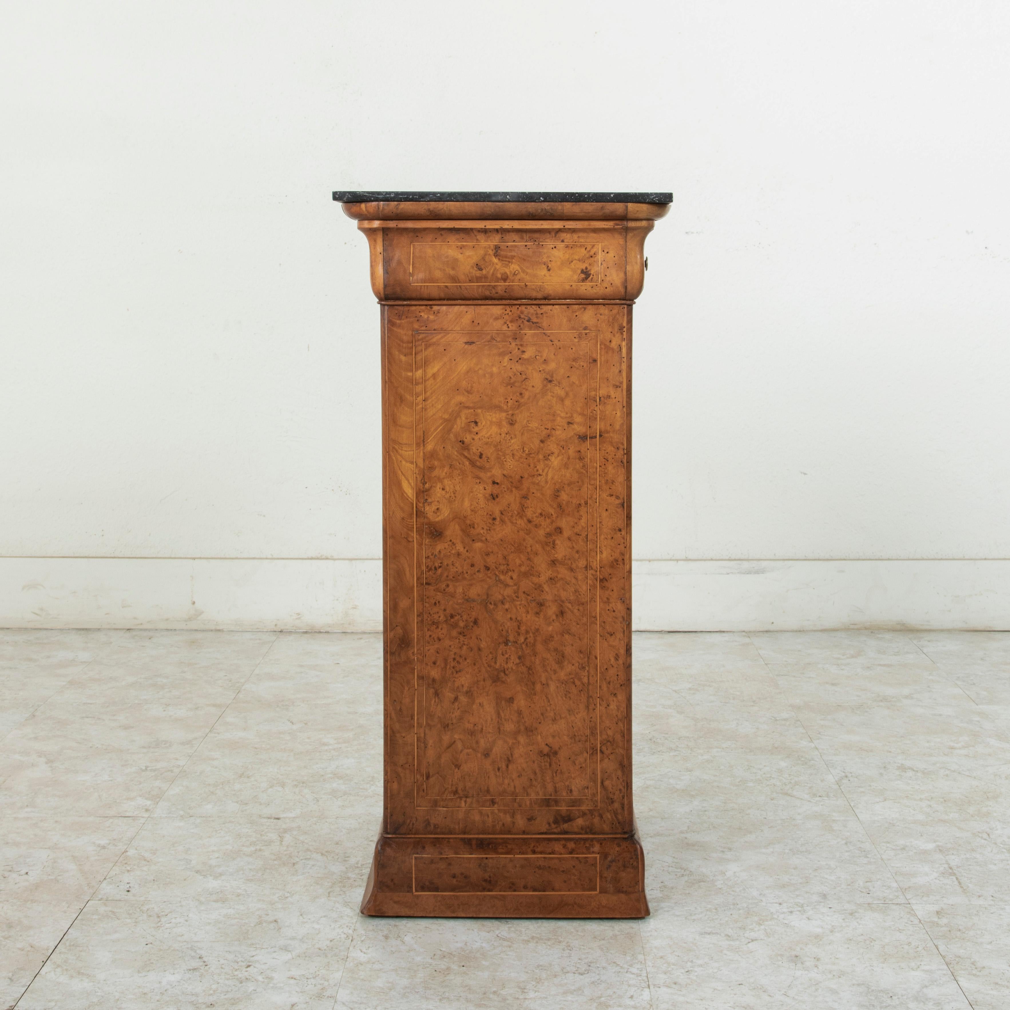 Fruitwood Early 19th Century French Charles X Period Birdseye Maple Nightstand with Marble