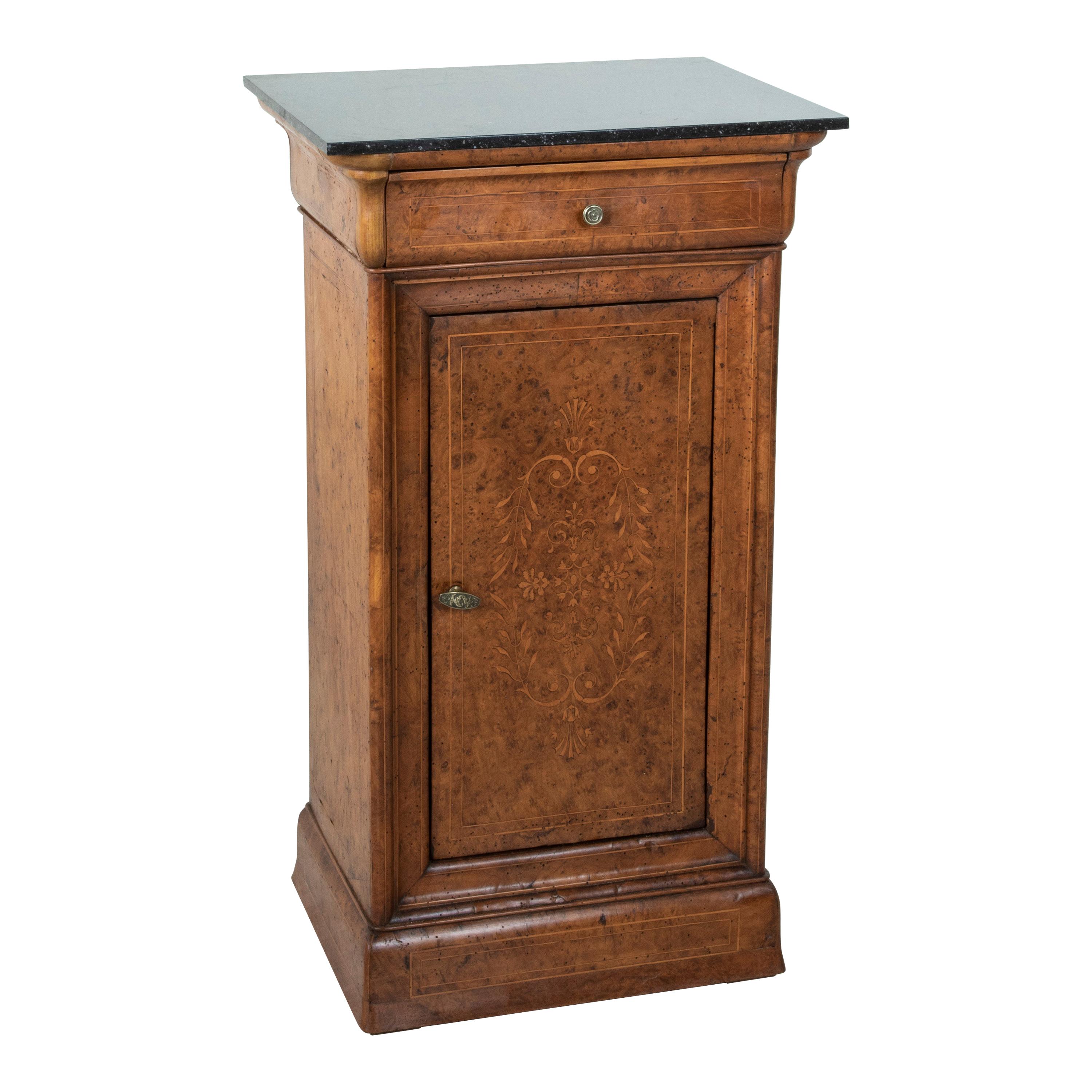 Early 19th Century French Charles X Period Birdseye Maple Nightstand with Marble