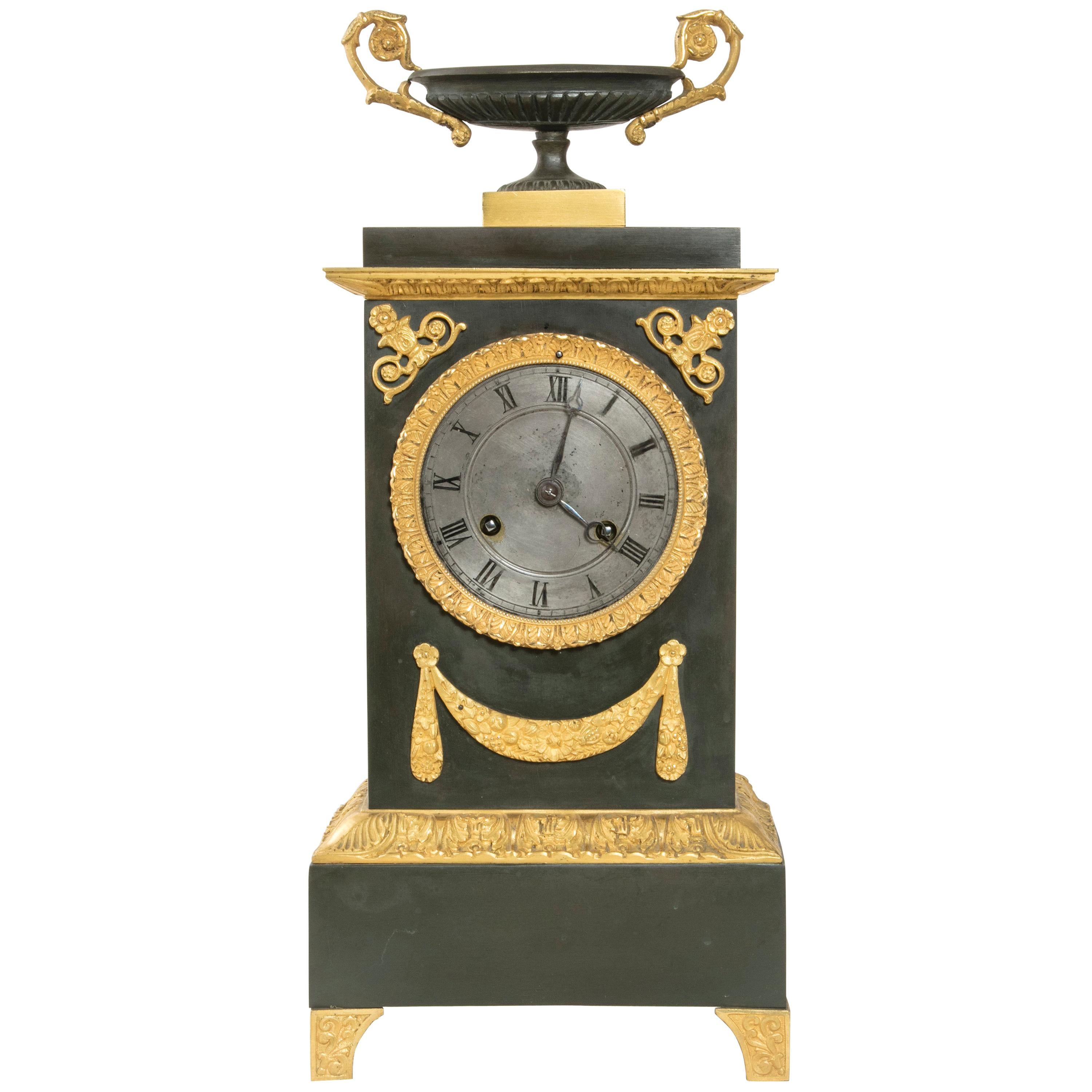 Early 19th Century French Charles X Period Iron and Giltwood Mantle Clock