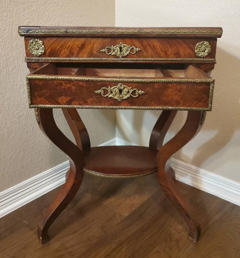 Veneer 19th C. French Charles X Restoration Period Sewing Stand Work Table For Sale