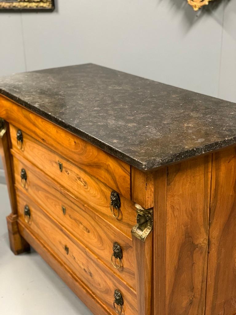 Early 19th Century French Cherrywood Commode with Marble Top and Brass Mounts In Good Condition In Uppingham, Rutland