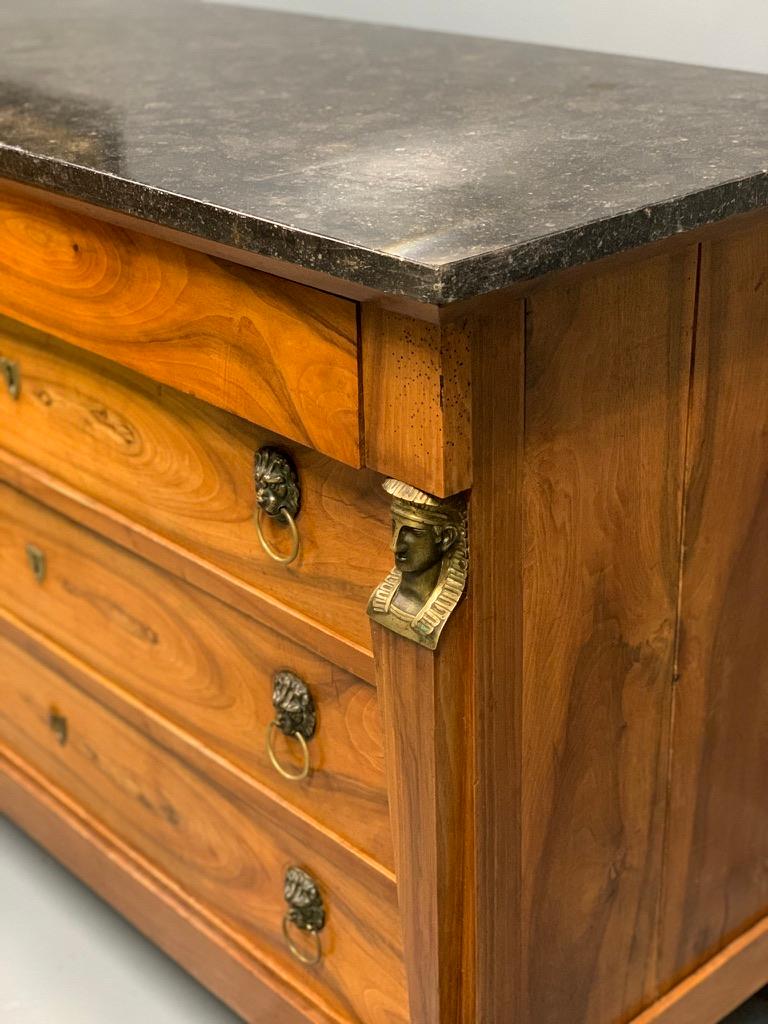 Early 19th Century French Cherrywood Commode with Marble Top and Brass Mounts 1