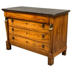 Early 19th Century French Cherrywood Commode with Marble Top and Brass Mounts