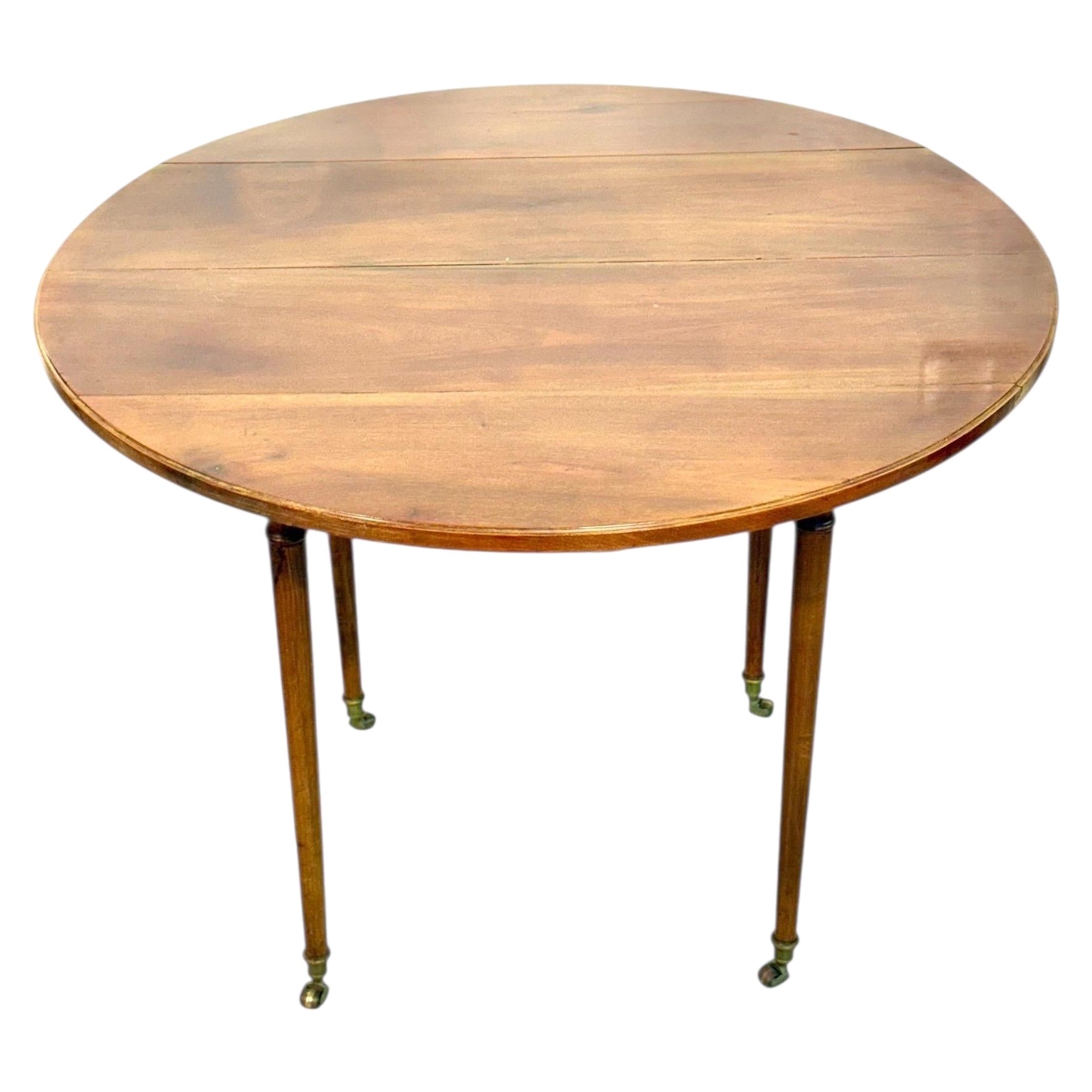 Early 19th Century French Cherrywood Drop-Leaf Table on Gilt Bronze Casters