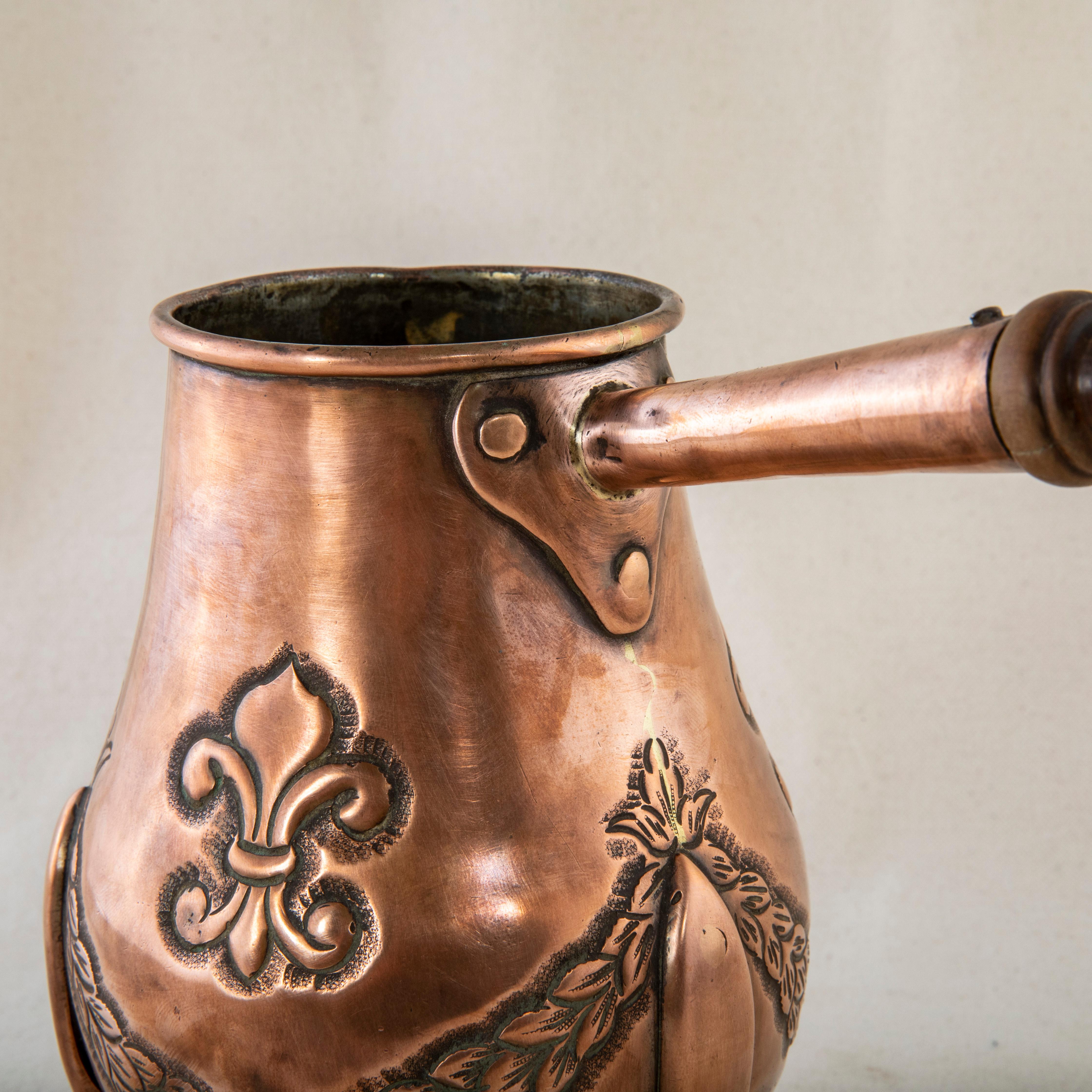Early 19th Century French Copper Repousse Chocolate Pot from a French Chateau 2