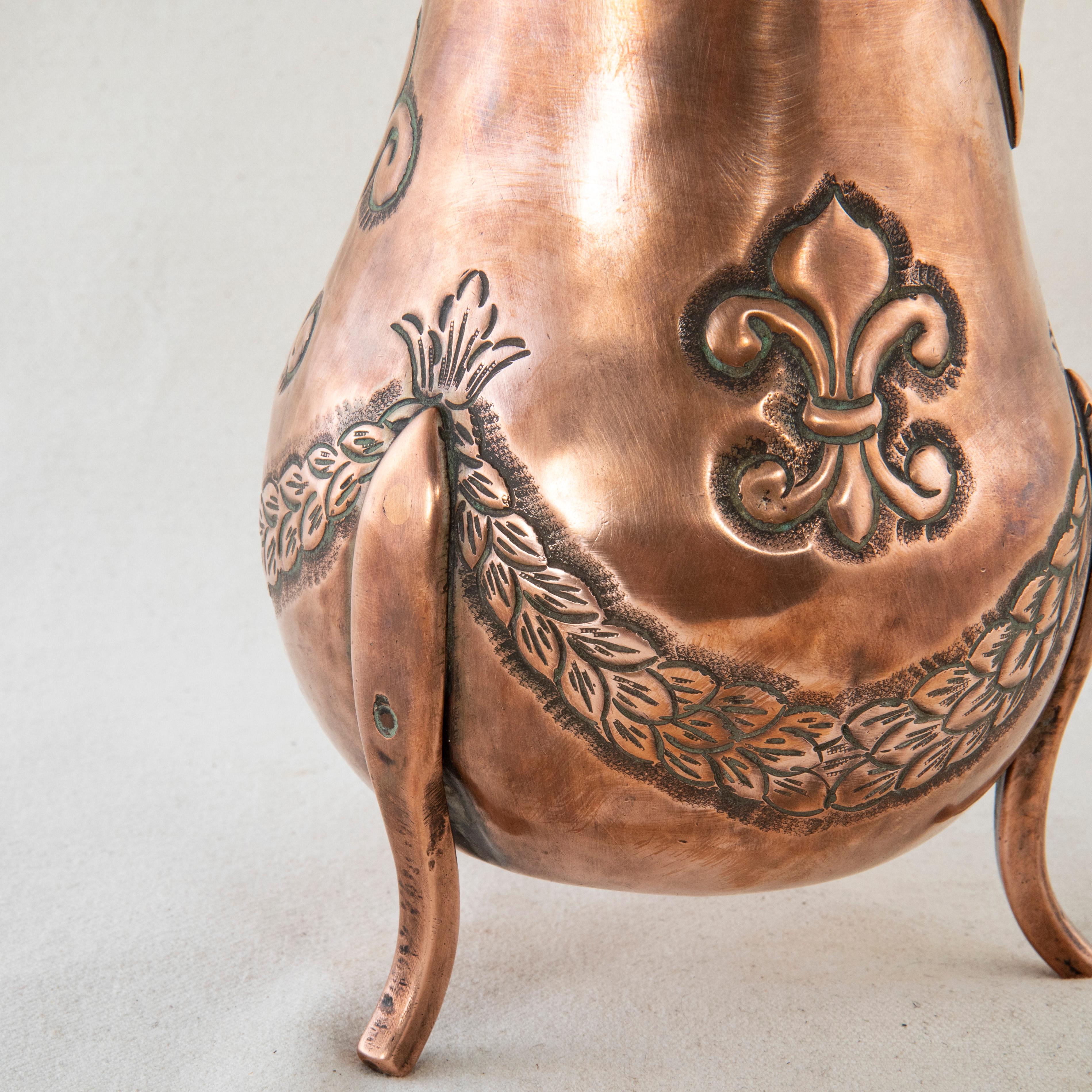 Early 19th Century French Copper Repousse Chocolate Pot from a French Chateau 4