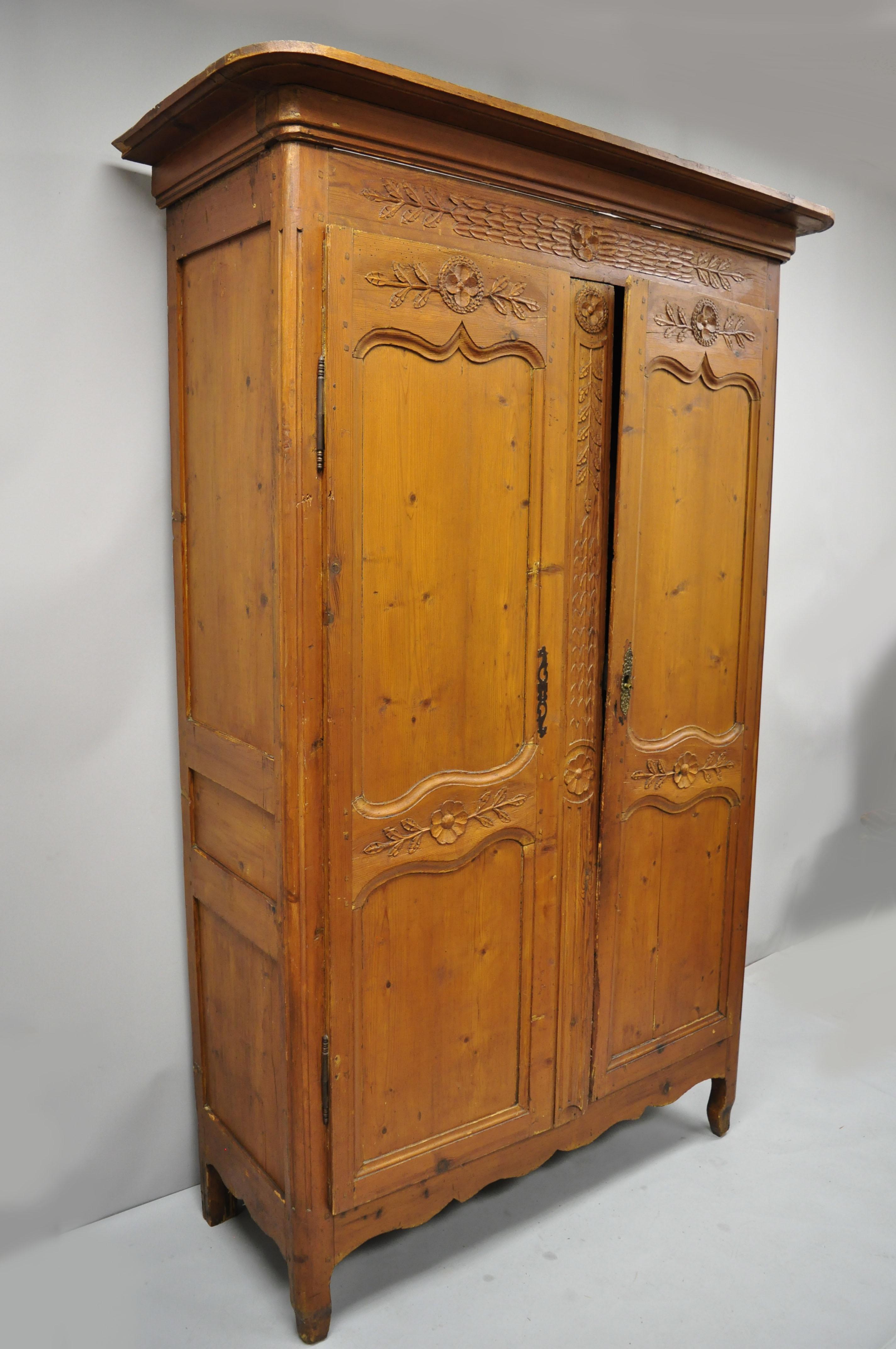 Early 19th Century French Country Provincial Pine Wood Wardrobe Armoire Cabinet 3