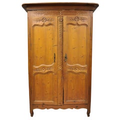 Antique Early 19th Century French Country Provincial Pine Wood Wardrobe Armoire Cabinet