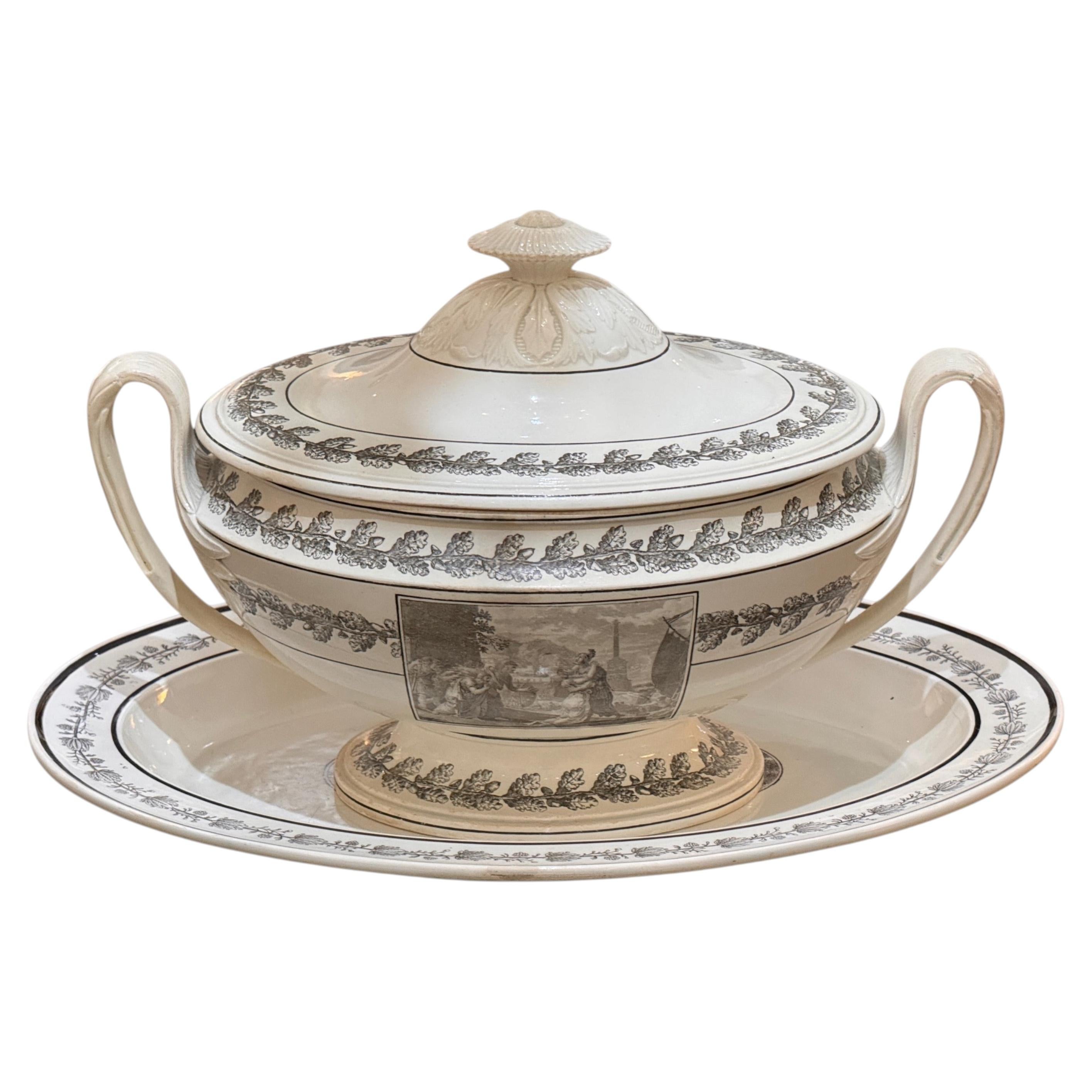 Early 19th Century French Creamware Tureen with Platter
