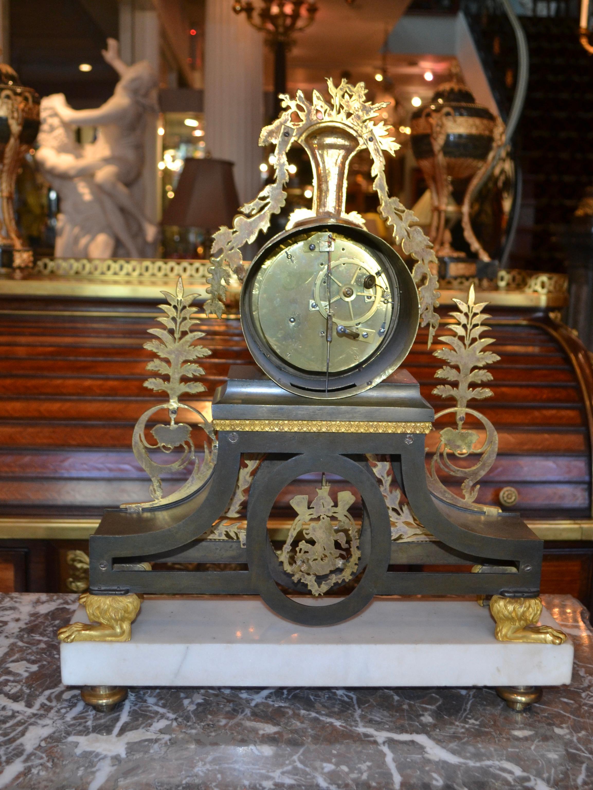 Early 19th Century French Directoire Gilt Bronze and Marble Clock by Deverberie For Sale 4