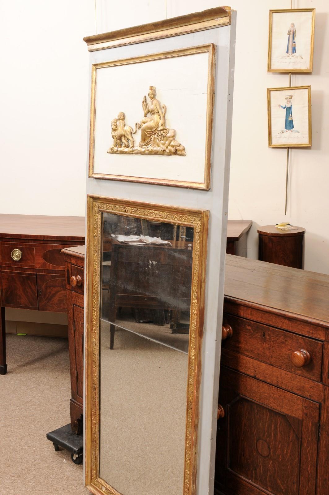 Early 19th Century French Directoire Painted & Parcel Gilt Trumeau Mirror For Sale 9