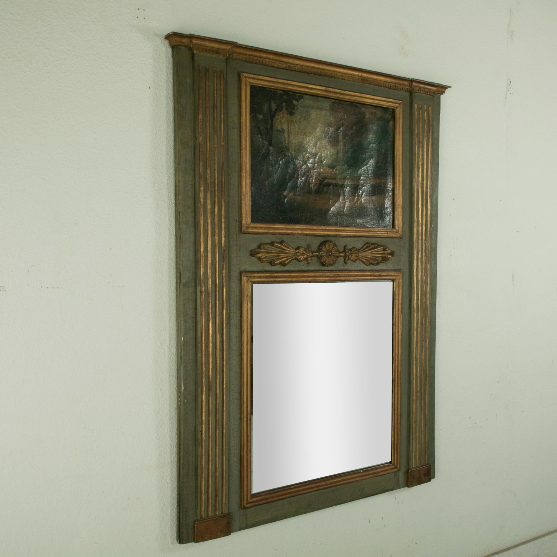 Canvas Early 19th Century French Directoire Period Painted and Gilded Trumeau Mirror