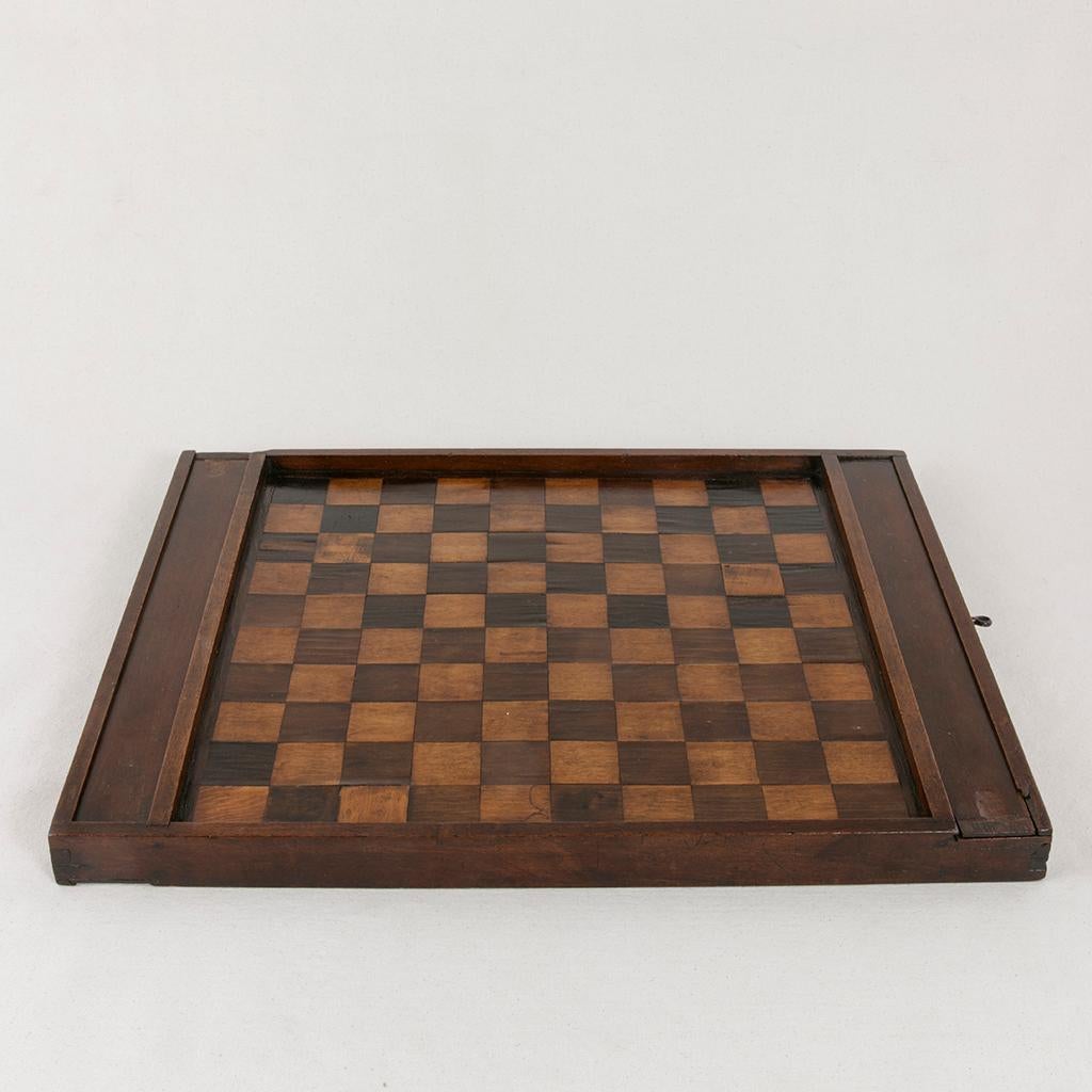 Ebonized Early 19th Century French Double Sided Marquetry Game Box with Checker Pieces