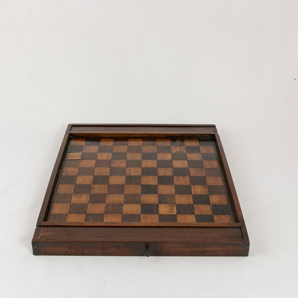 Early 19th Century French Double Sided Marquetry Game Box with Checker Pieces In Good Condition In Fayetteville, AR