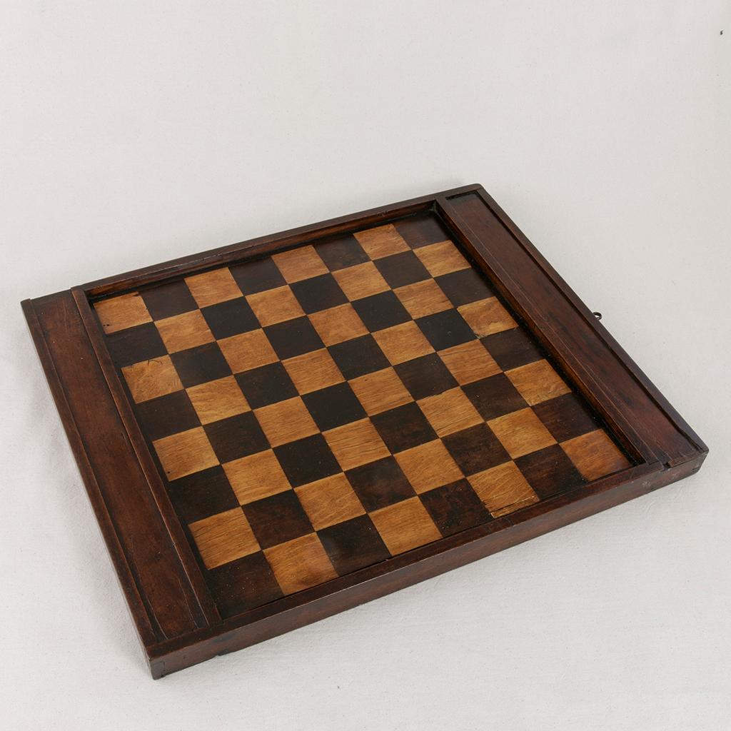 Walnut Early 19th Century French Double Sided Marquetry Game Box with Checker Pieces