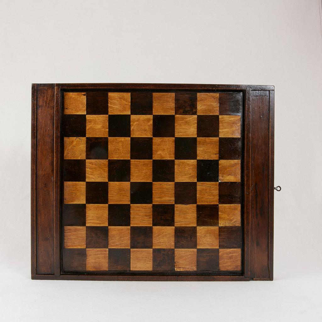 Early 19th Century French Double Sided Marquetry Game Box with Checker Pieces 1