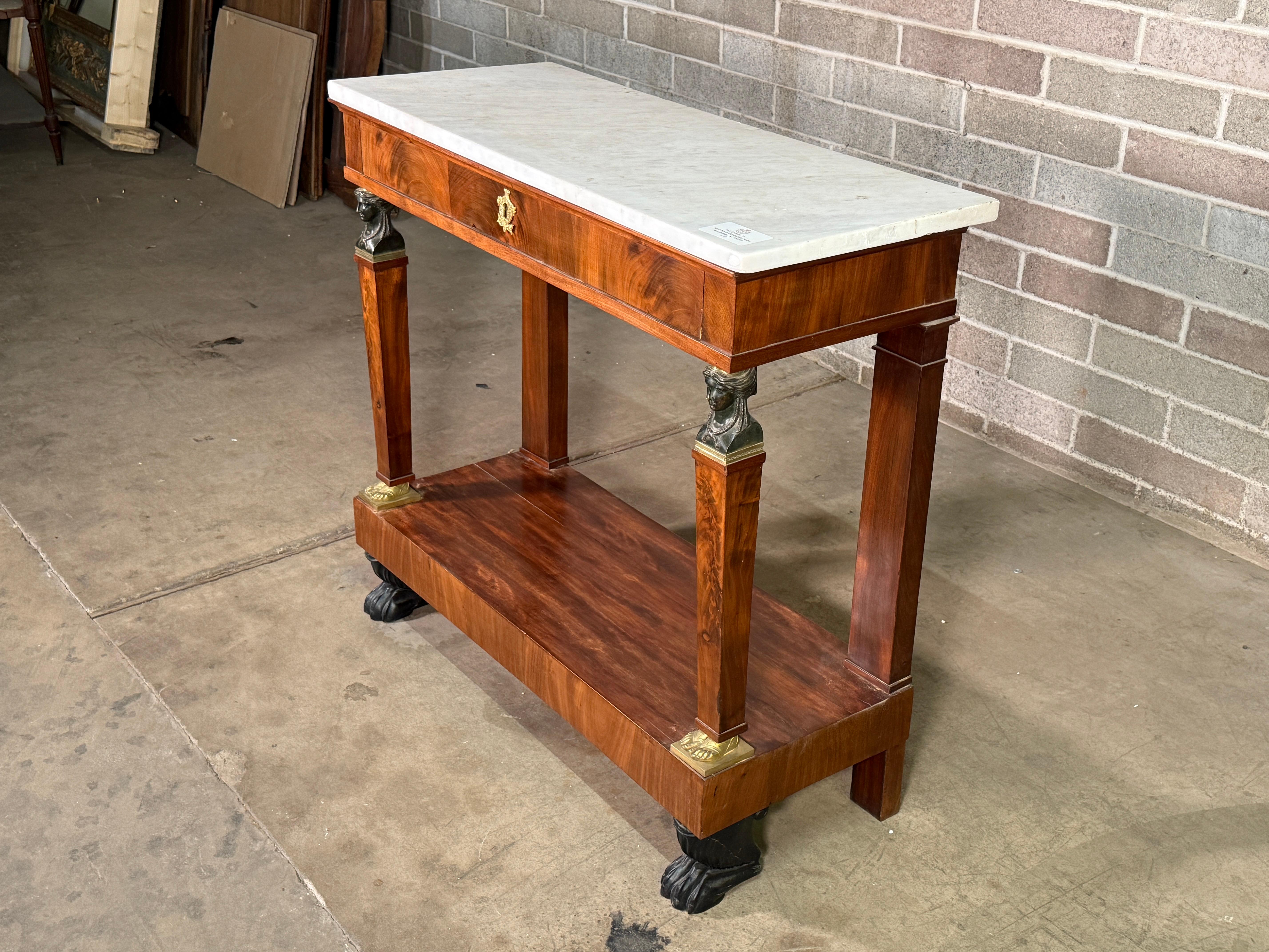 Early 19th Century French Egyptian Empire Console - Carrera Marble Ormolu Mounts In Good Condition For Sale In Scottsdale, AZ