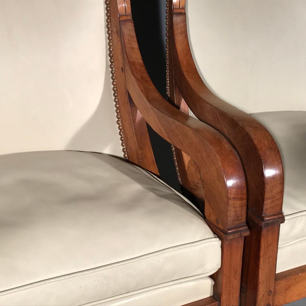 Early 19th Century French Empire Barrel Back Armchairs in Walnut with Leather 5