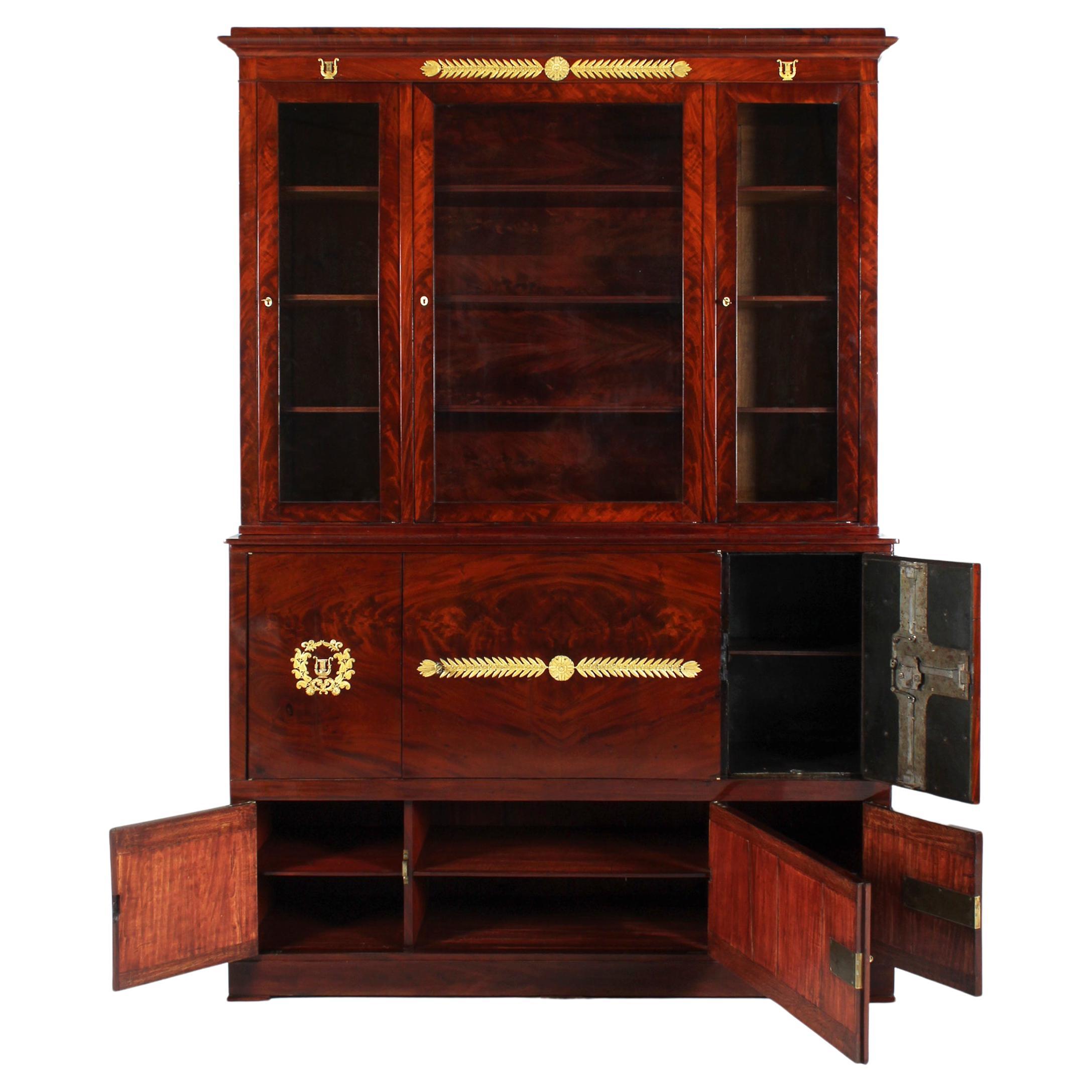 Early 19th Century French Empire Bookcase with Safe-Deposit-Box, Mahogany For Sale