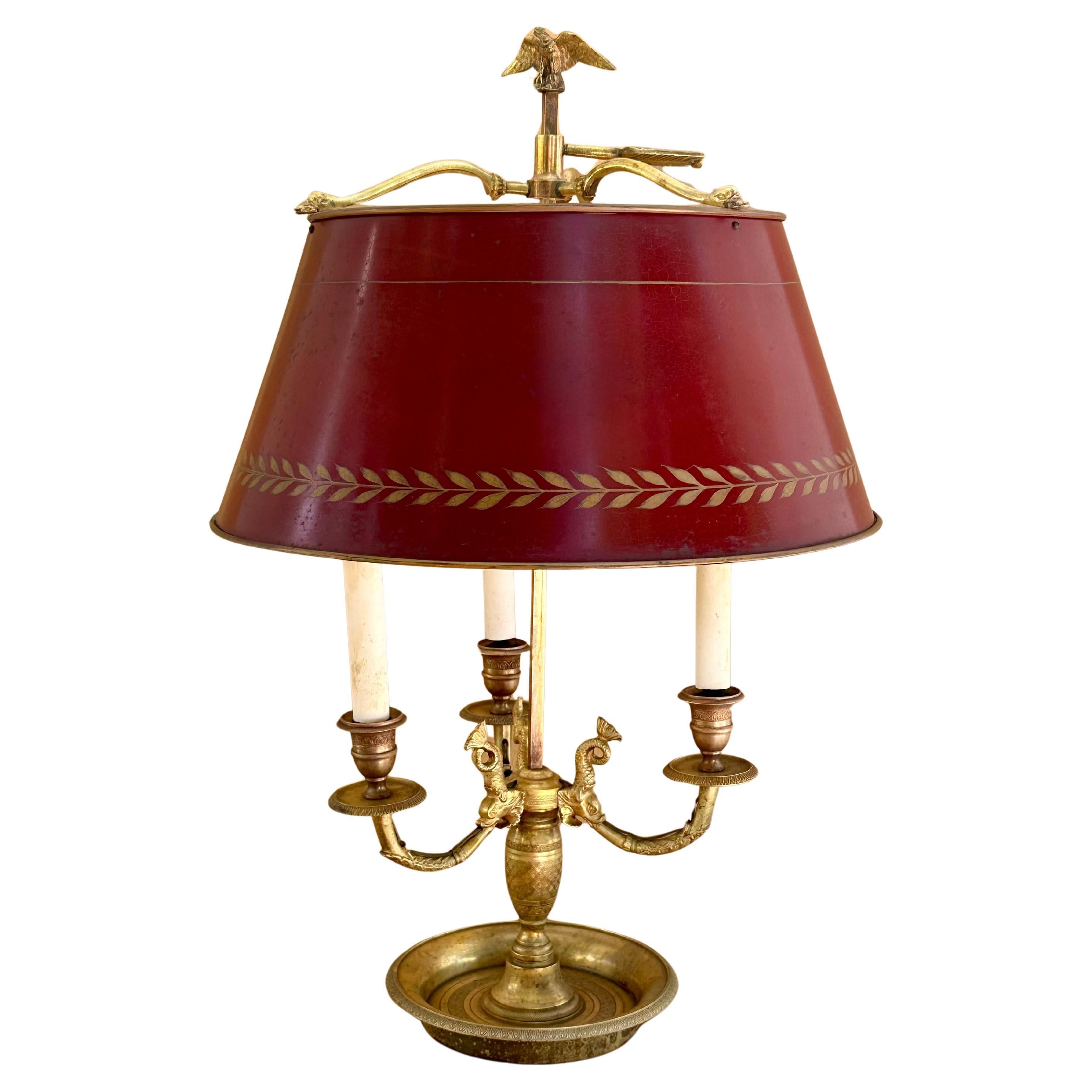 Early 19th Century French Empire Bouillotte Three Light Table Lamp