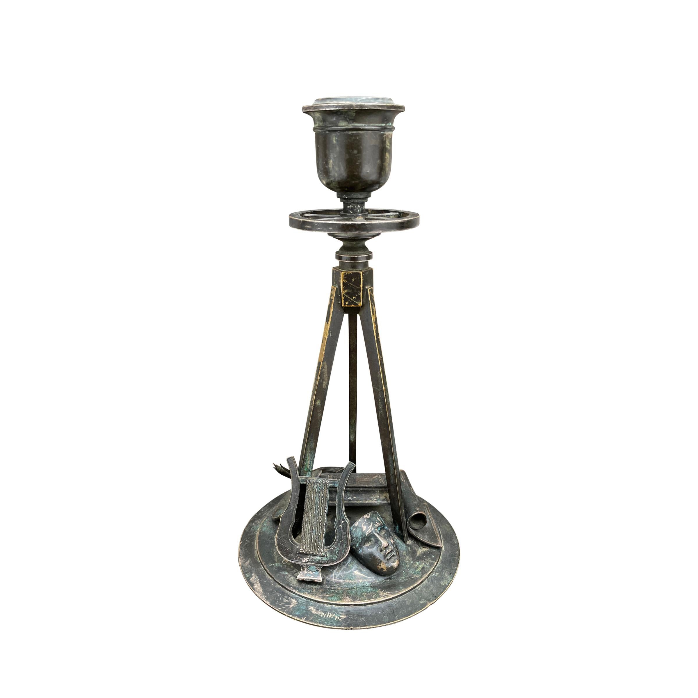 Early 19th Century French Empire Bronze Candlesticks In Fair Condition For Sale In Chicago, IL