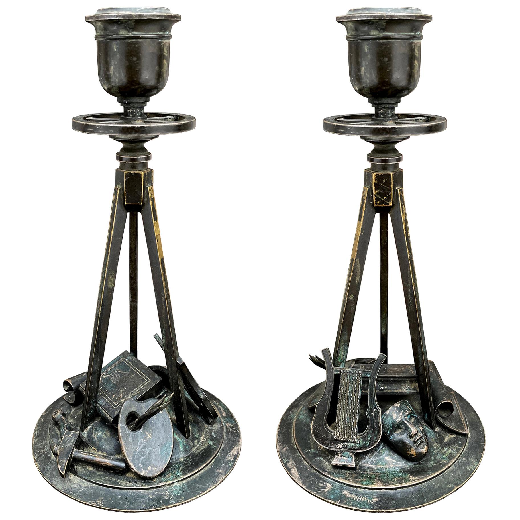 Early 19th Century French Empire Bronze Candlesticks