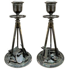 Used Early 19th Century French Empire Bronze Candlesticks