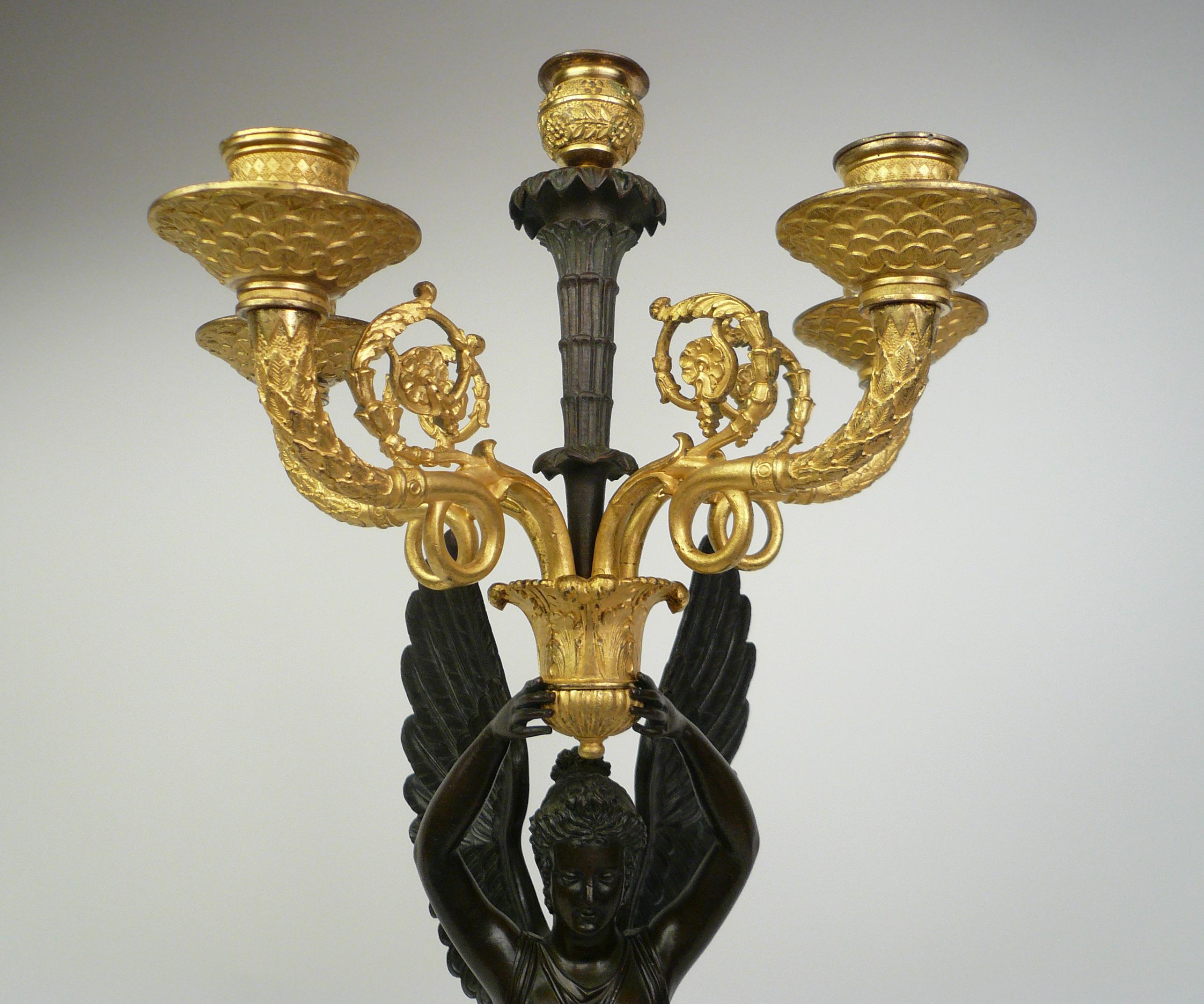 Early 19th Century French Empire Bronze NIKE Figural Candelabra For Sale 6