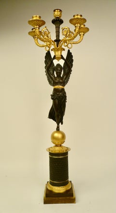 Early 19th Century French Empire Bronze NIKE Figural Candelabra