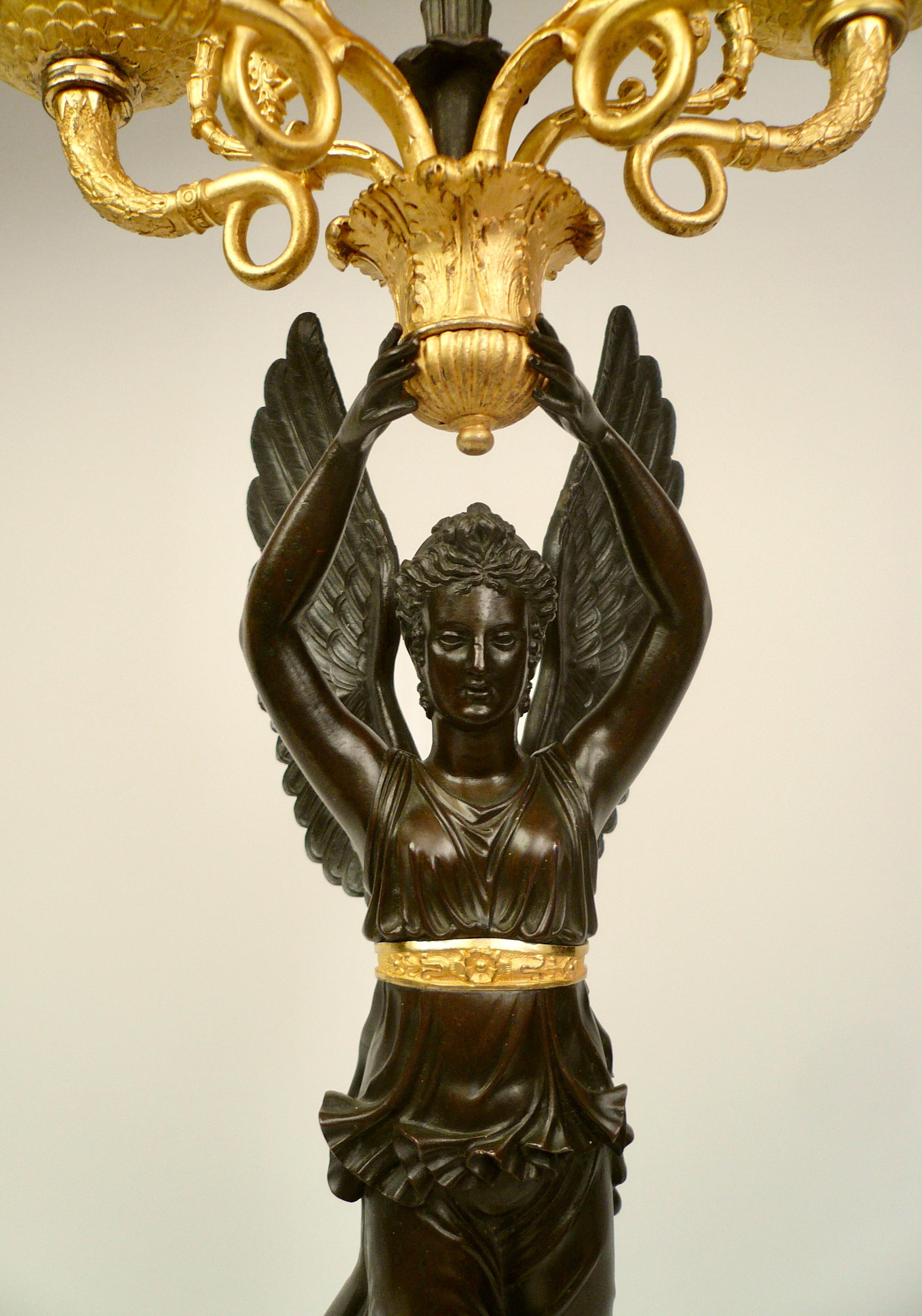 Early 19th Century French Empire Bronze NIKE Figural Candelabra For Sale 1