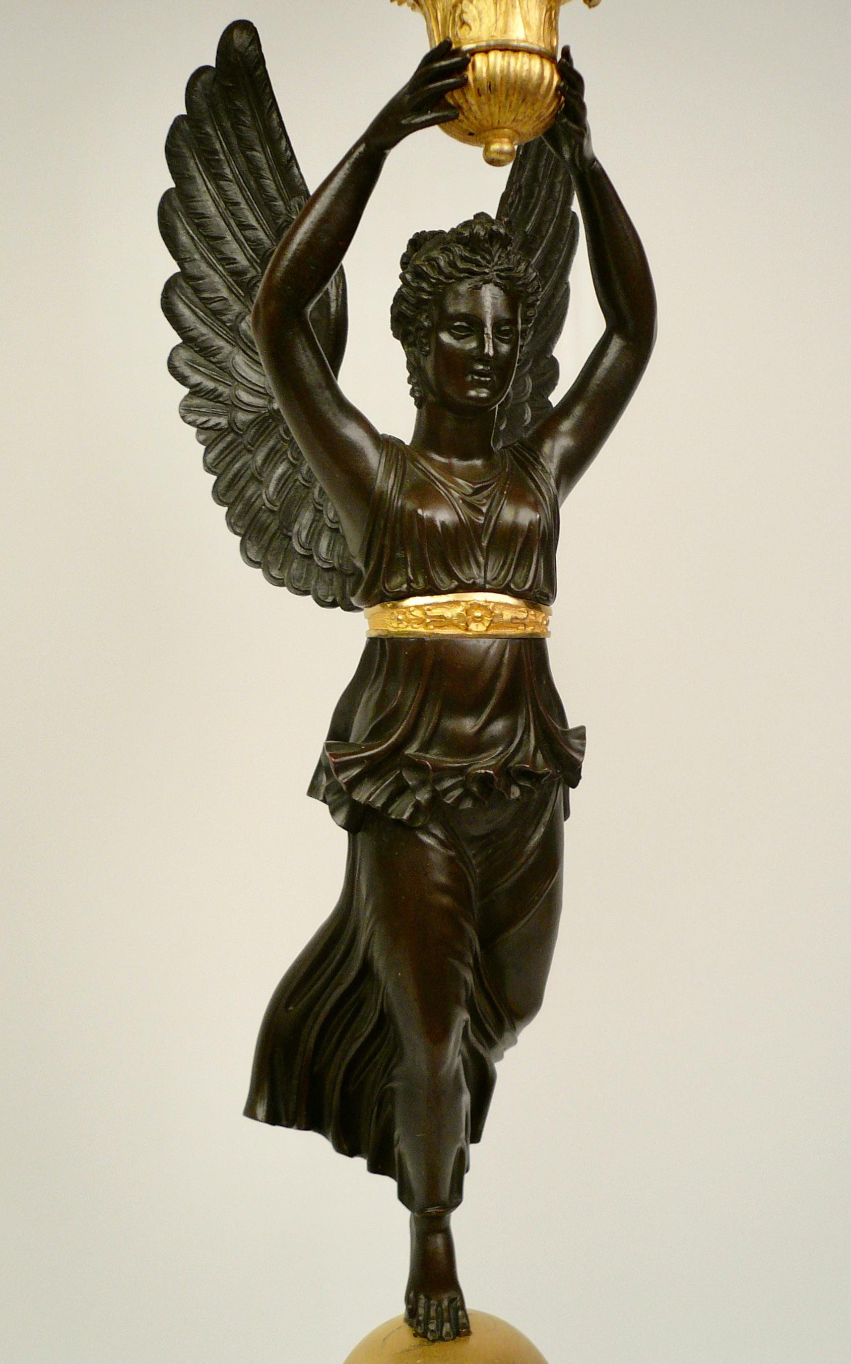 Early 19th Century French Empire Bronze NIKE Figural Candelabra For Sale 2